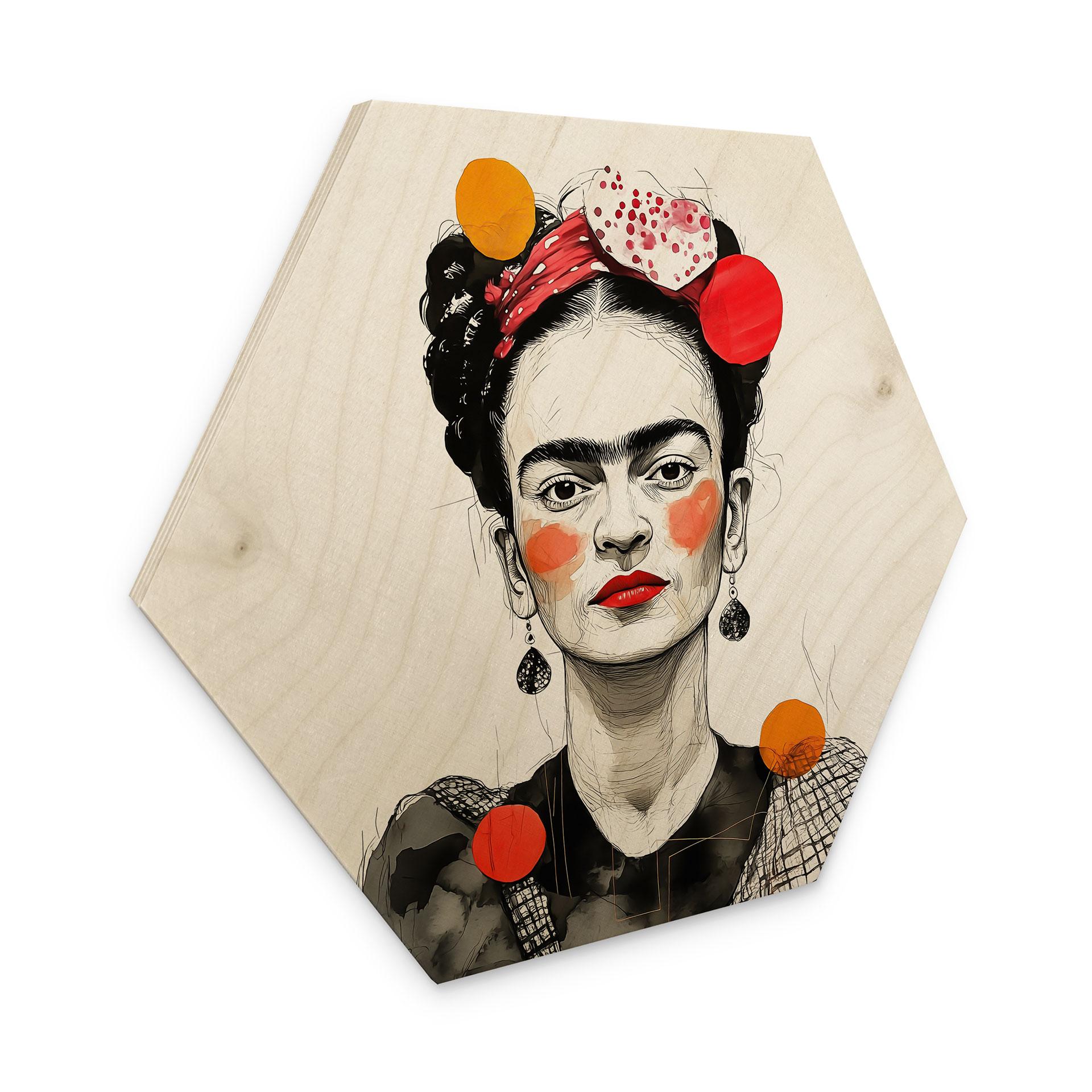 Sekskantet Billede af træ Frida Kahlo pop art-portræt - Jaszke