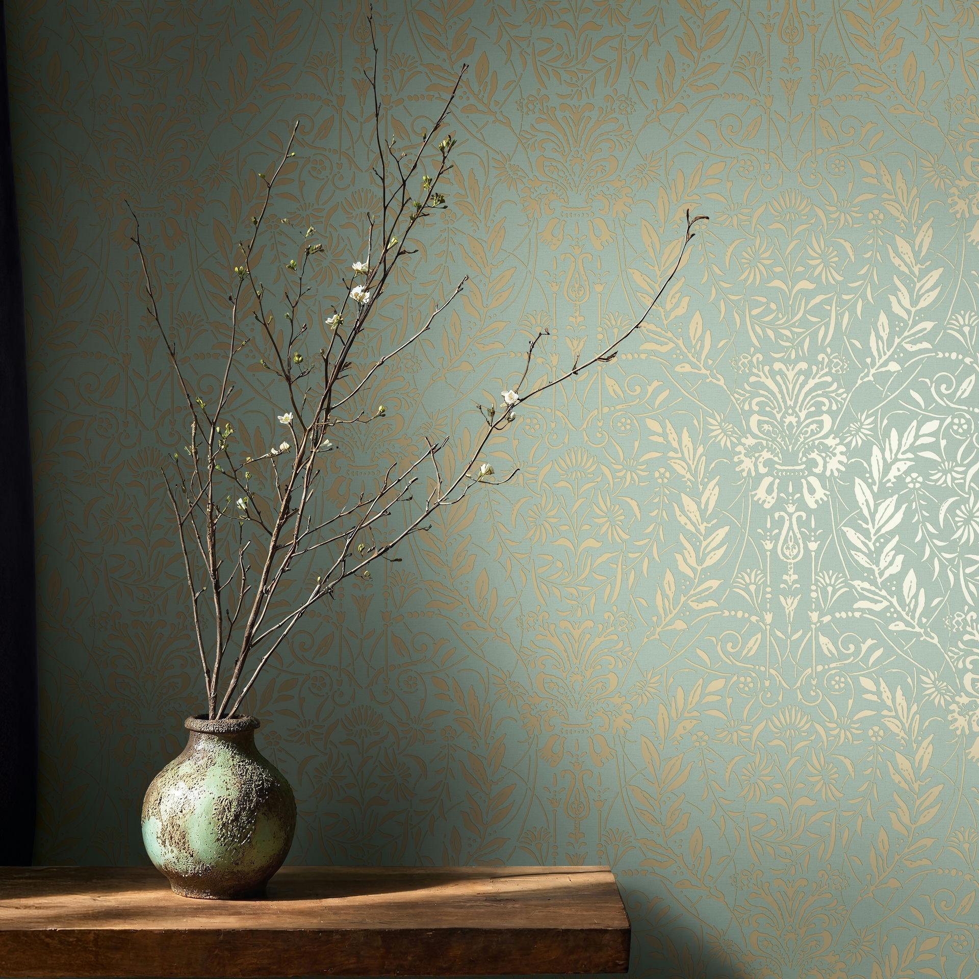 Vliesbehang Ornament Bloemen Natuur in groen