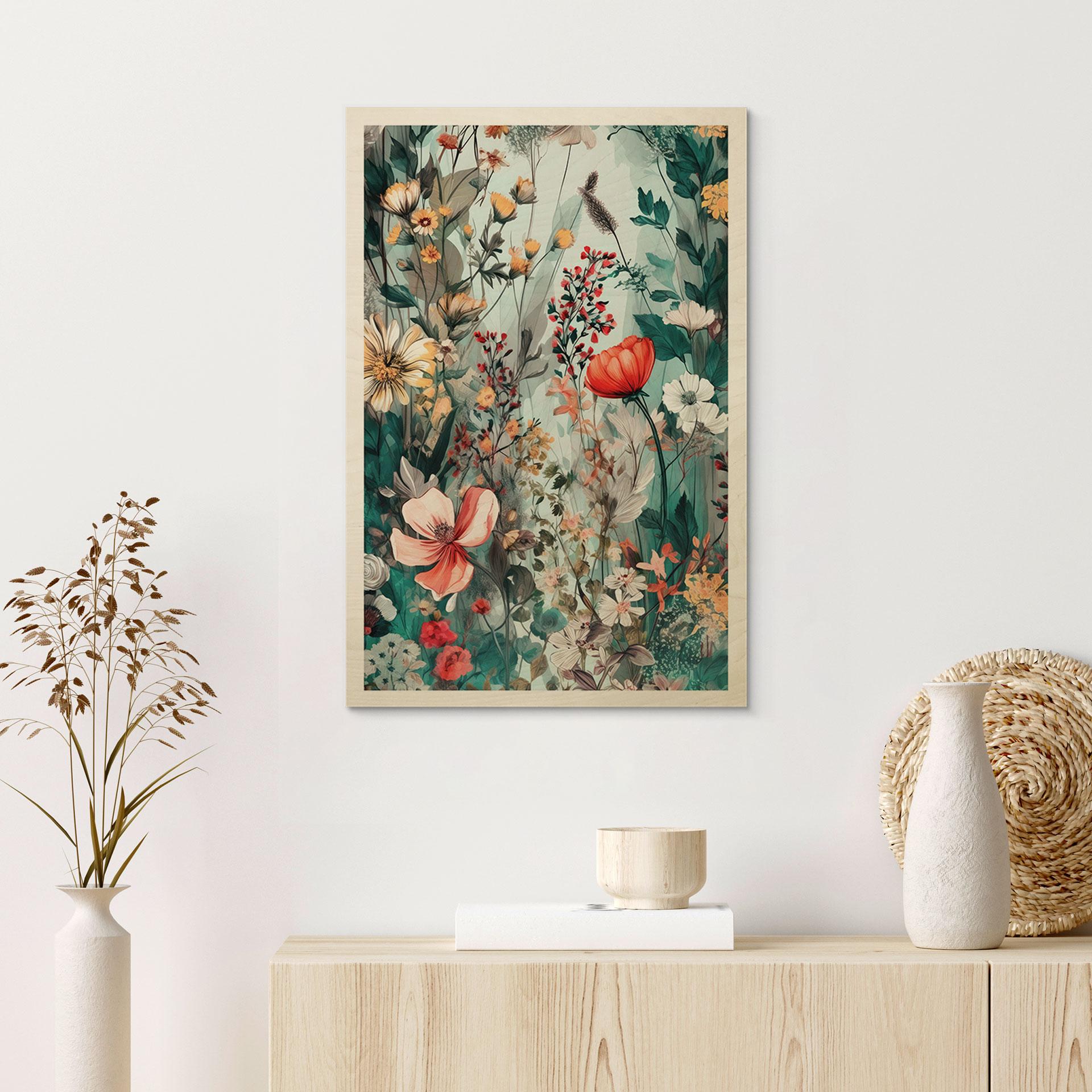Træplakat Forårseng med blomster - Jaszke