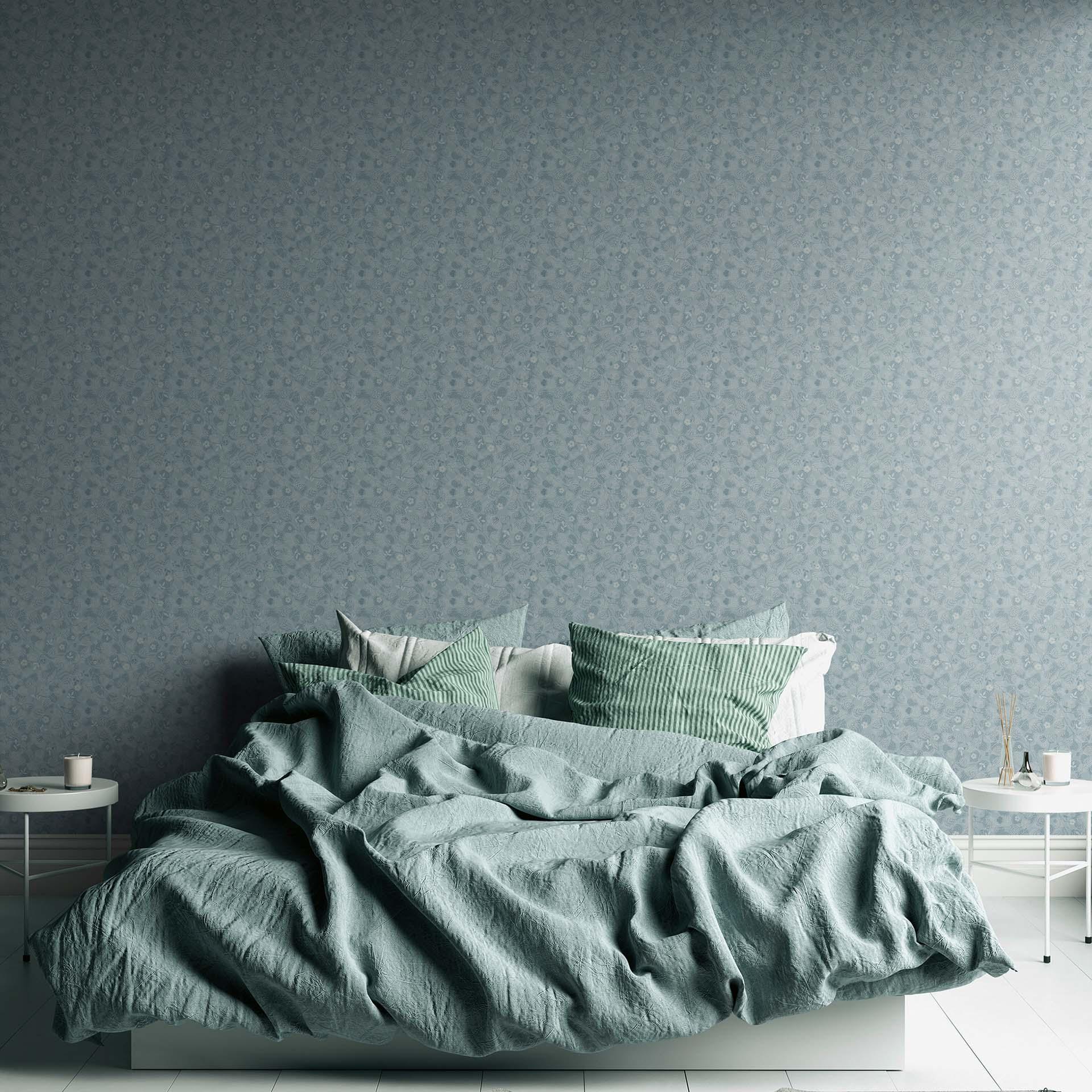 behang keuken landhuis blauw wit bloemen - vliesbehang vintage landelijke keukens vliesbehang
