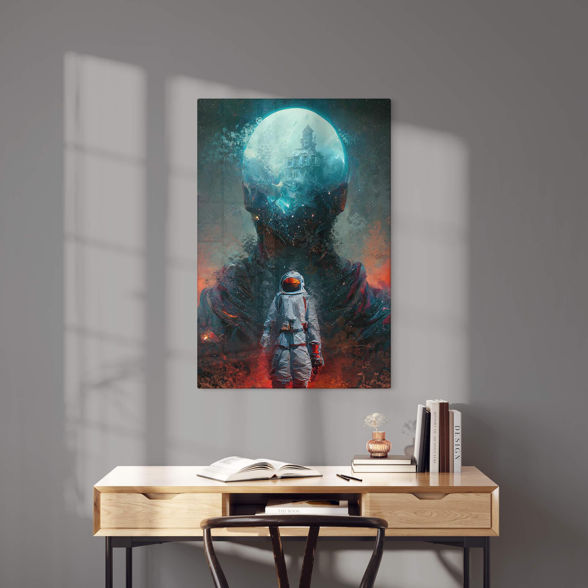 Glasschilderij Heine - Astronaut op reis - Astro Cruise