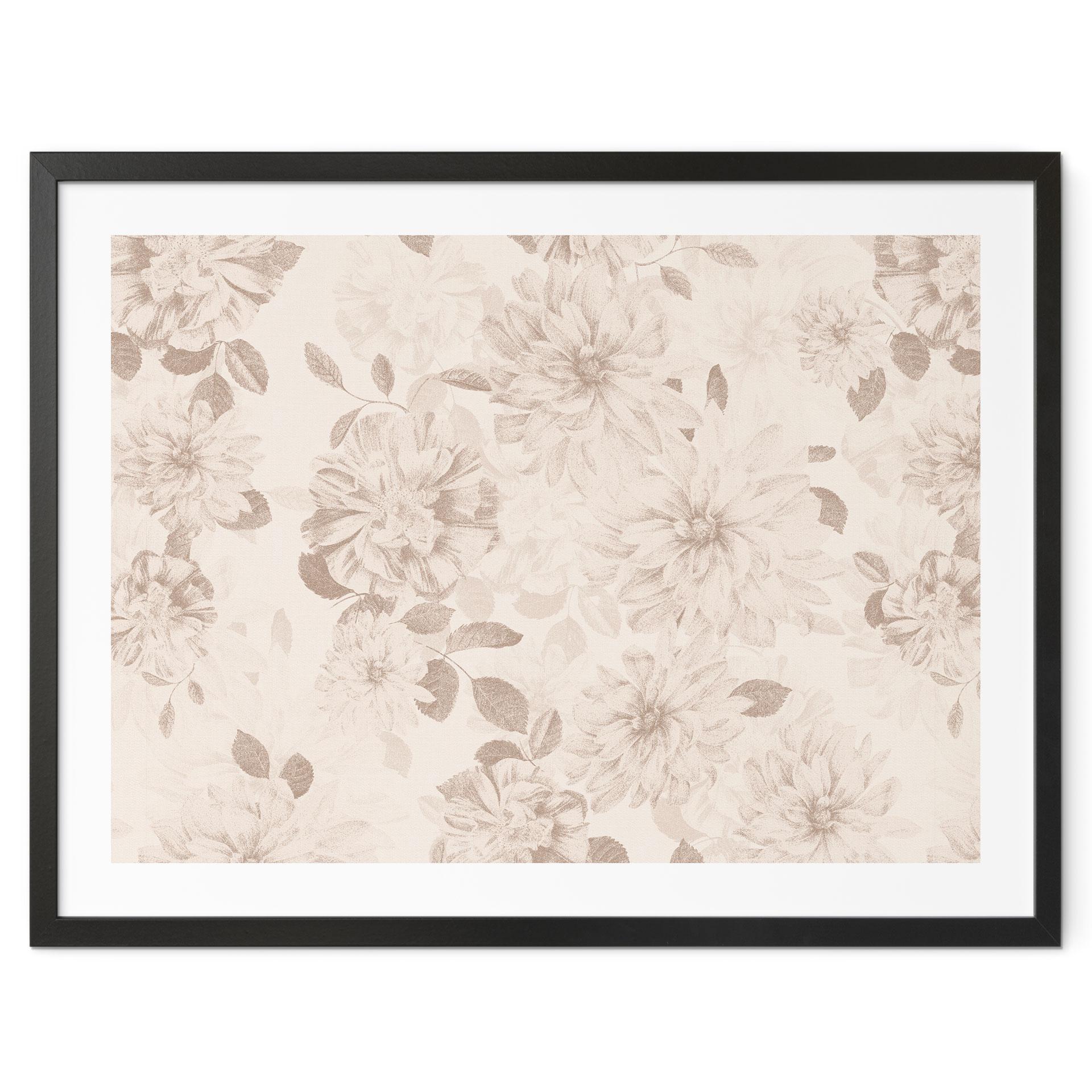 Blomster Plakat Dahliaer Shabby Chic Beige - Bloomery Decor