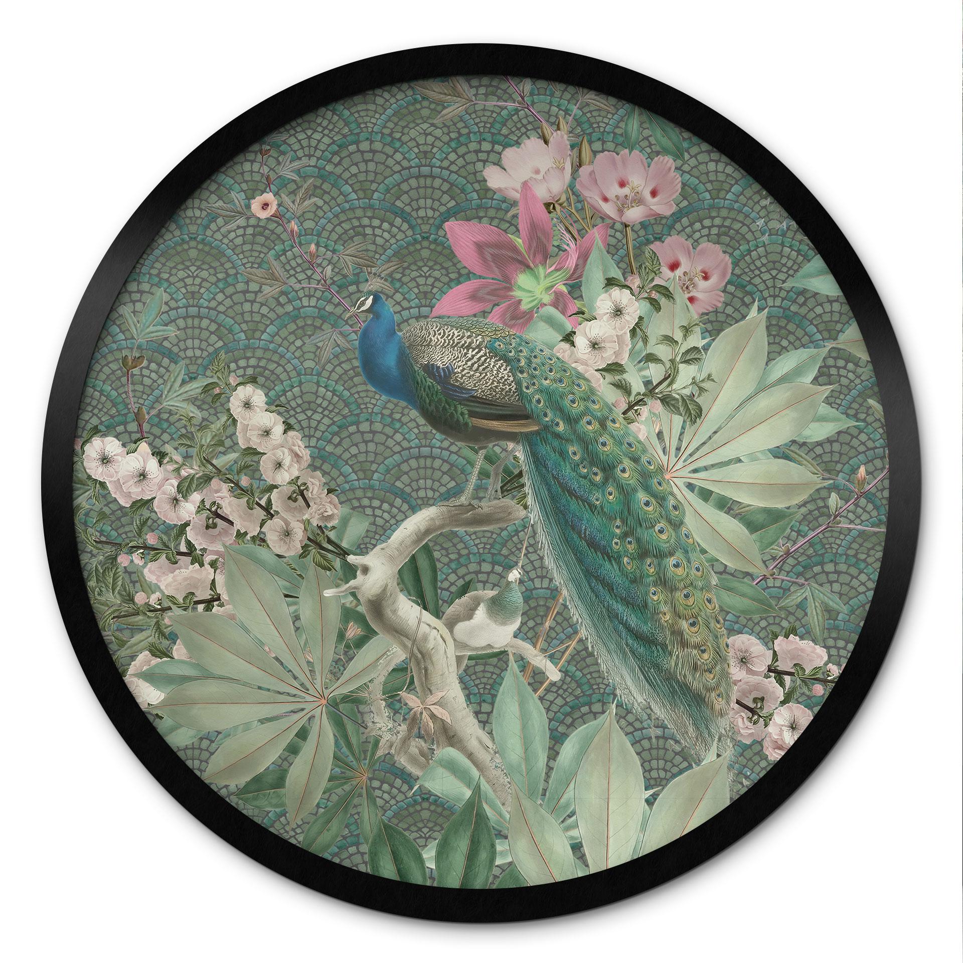 Plakat Påfugl i tropisk have på mosaik - Bloomery Decor - Round