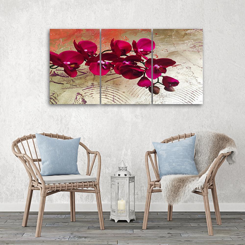 3 stykke lærredsprint, Orchid Flowers Pink