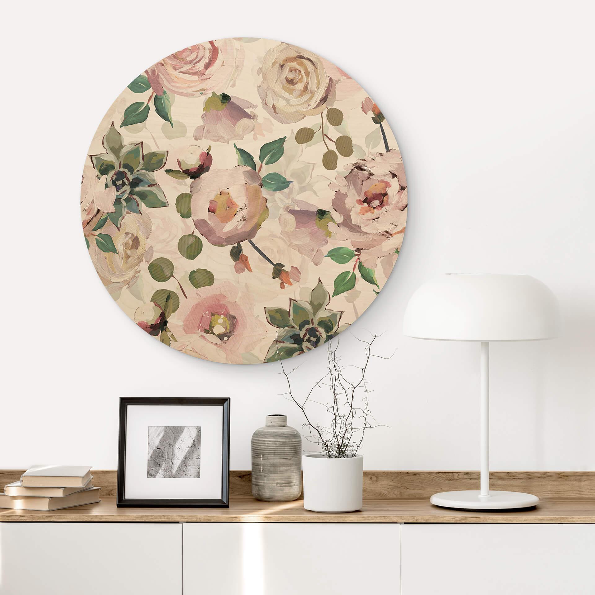 Træbillede UN Designs - Blomster i kunstnerisk stil - rund