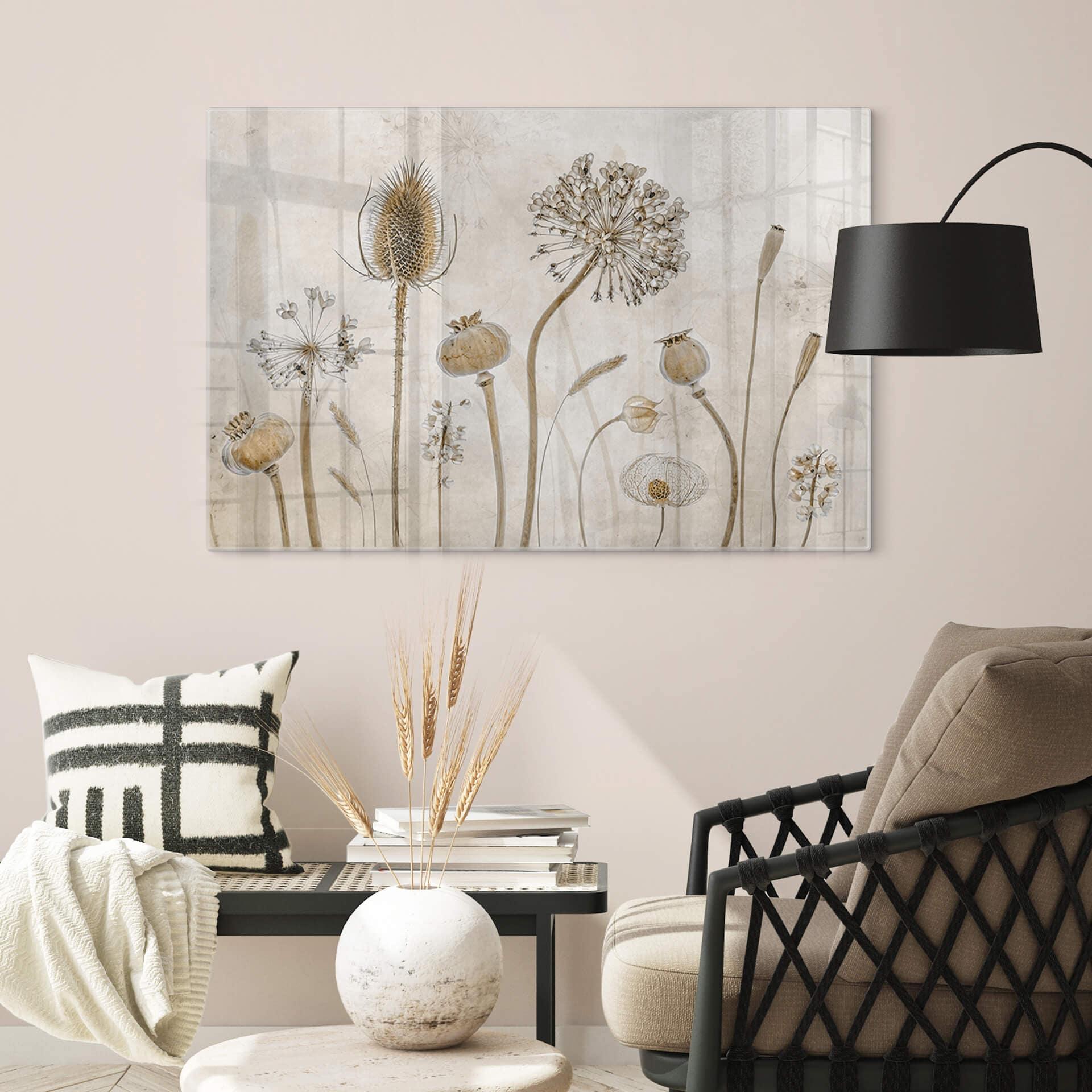 Glasschilderij Disher - Gedroogde Bloemen