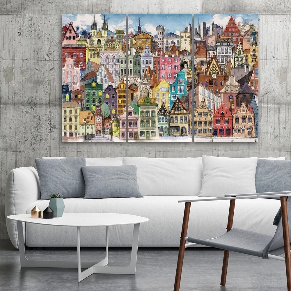 3 stykke lærredstryk, Happy City