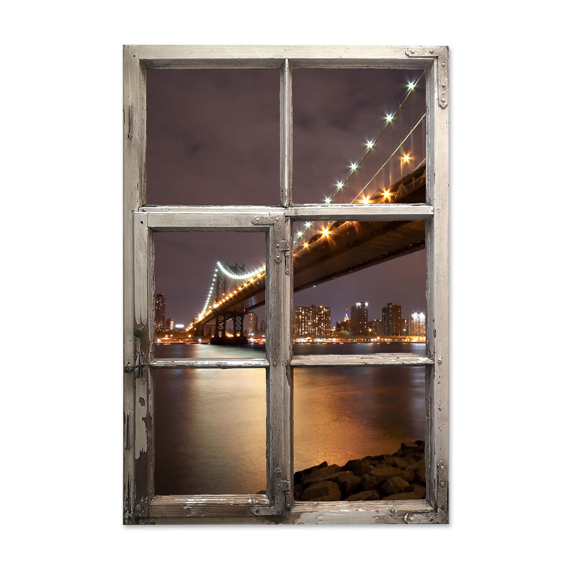 3D Wandtattoo Fenster Shabby - Manhattan Bridge at Night