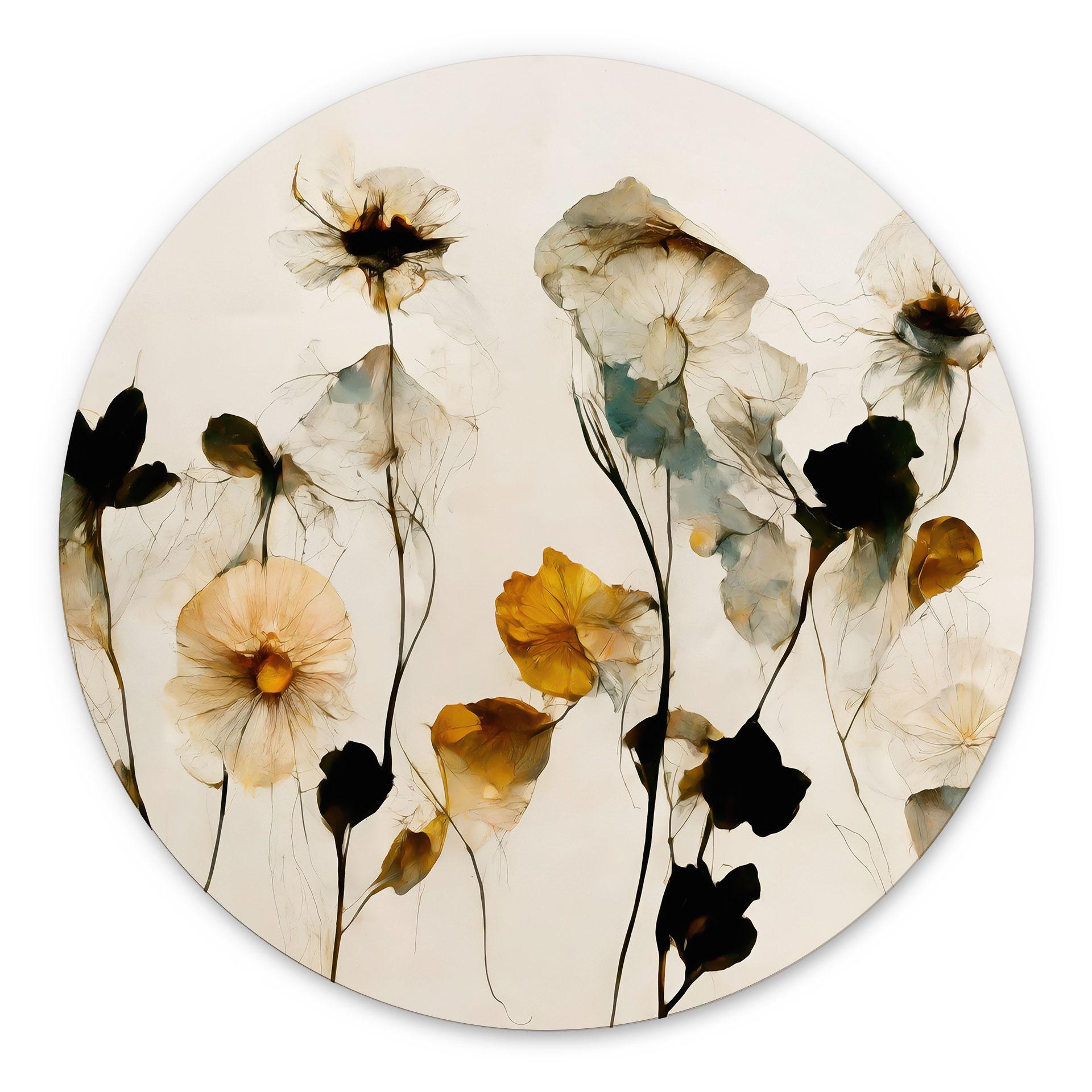 Tableau Délicates fleurs séchées aux tons naturels - Treechild - Alu-Dibond - Rond