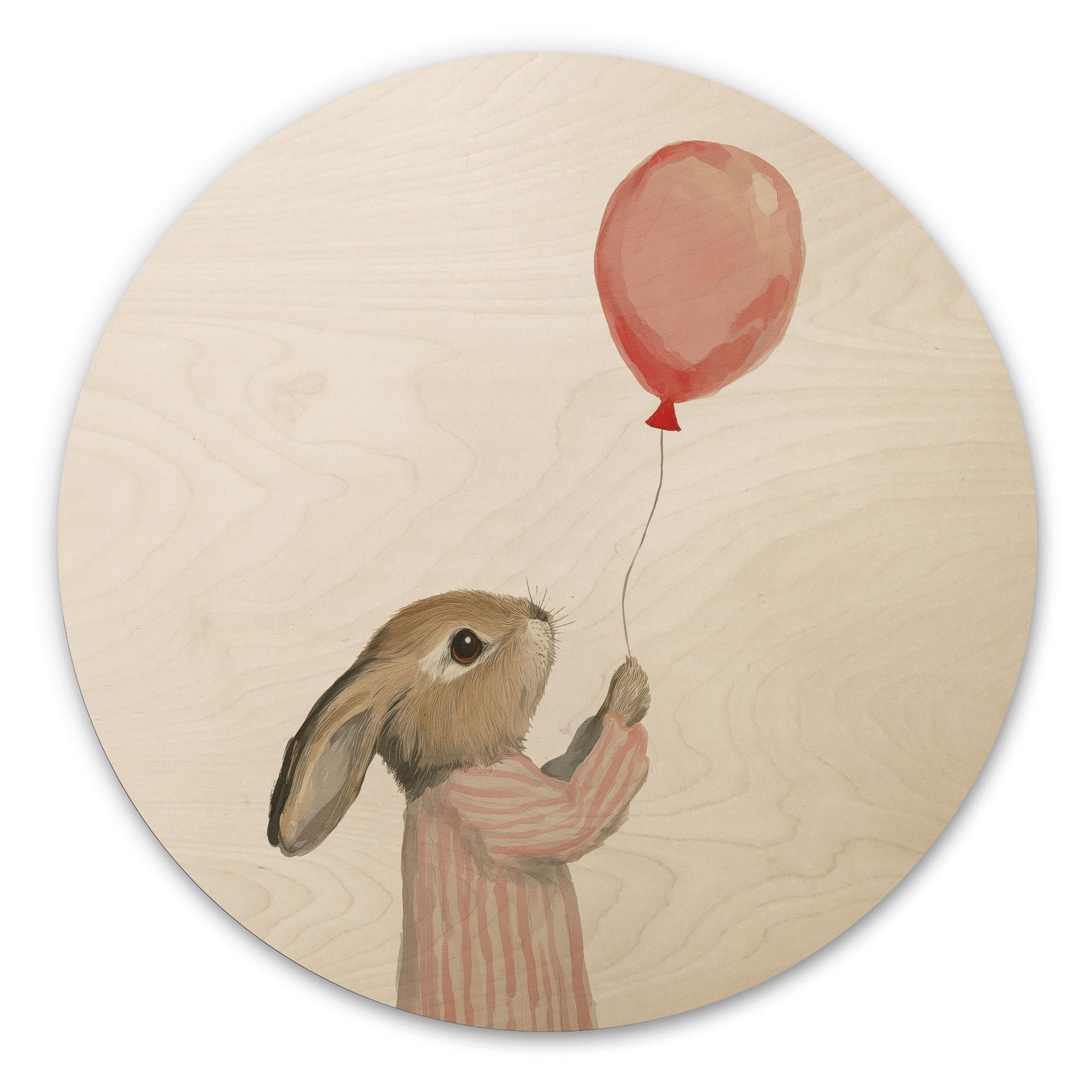 Billede af træ sød kanin med ballon - Treechild - Rund