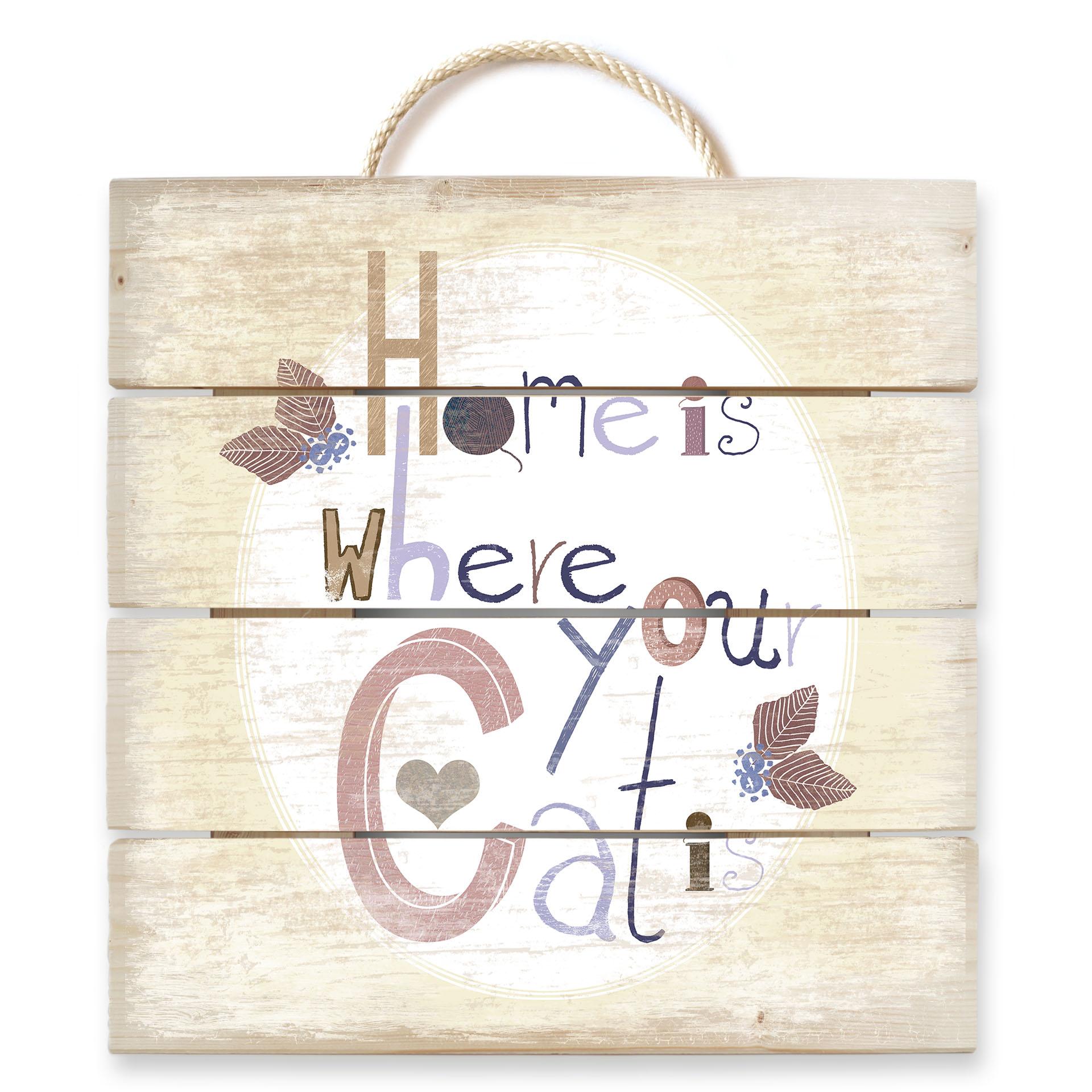 Obraz drewniany Loske - Home is where your Cat is - 40x41,5 cm