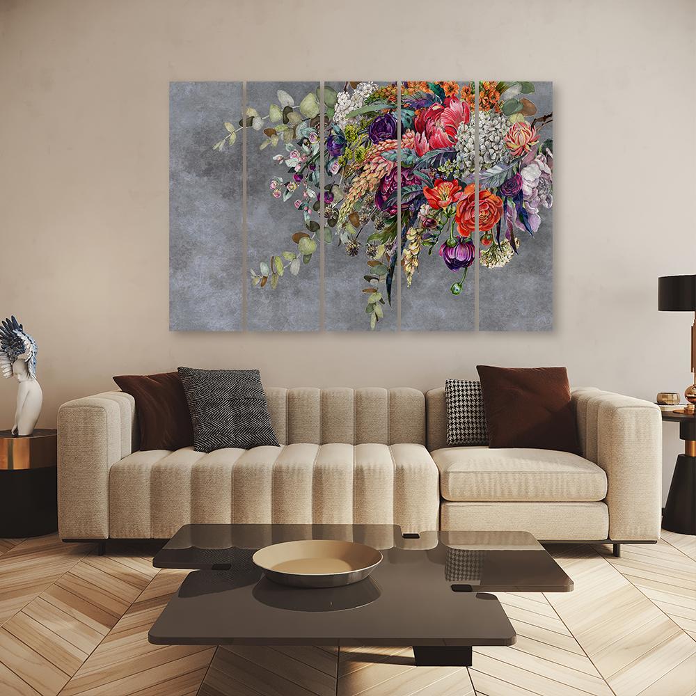 Lærred print 5 styk, buket blomster