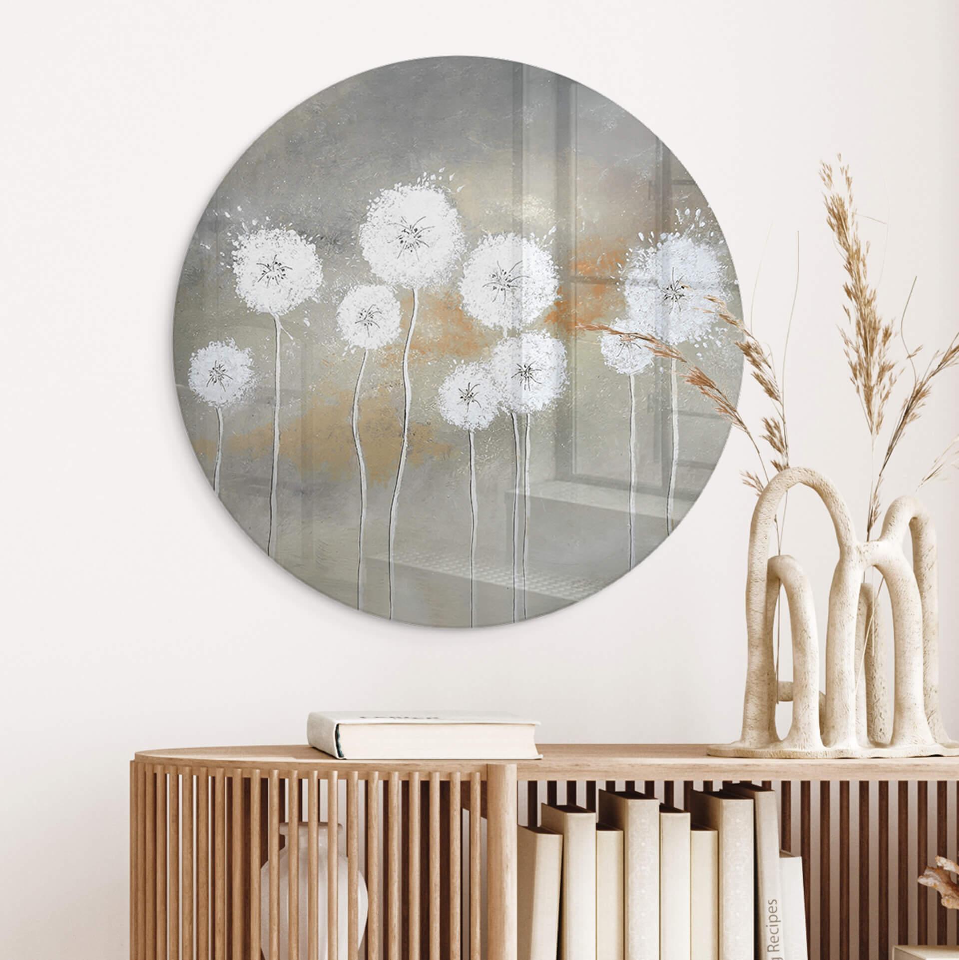 Glasschilderij Melz - White Dandelions