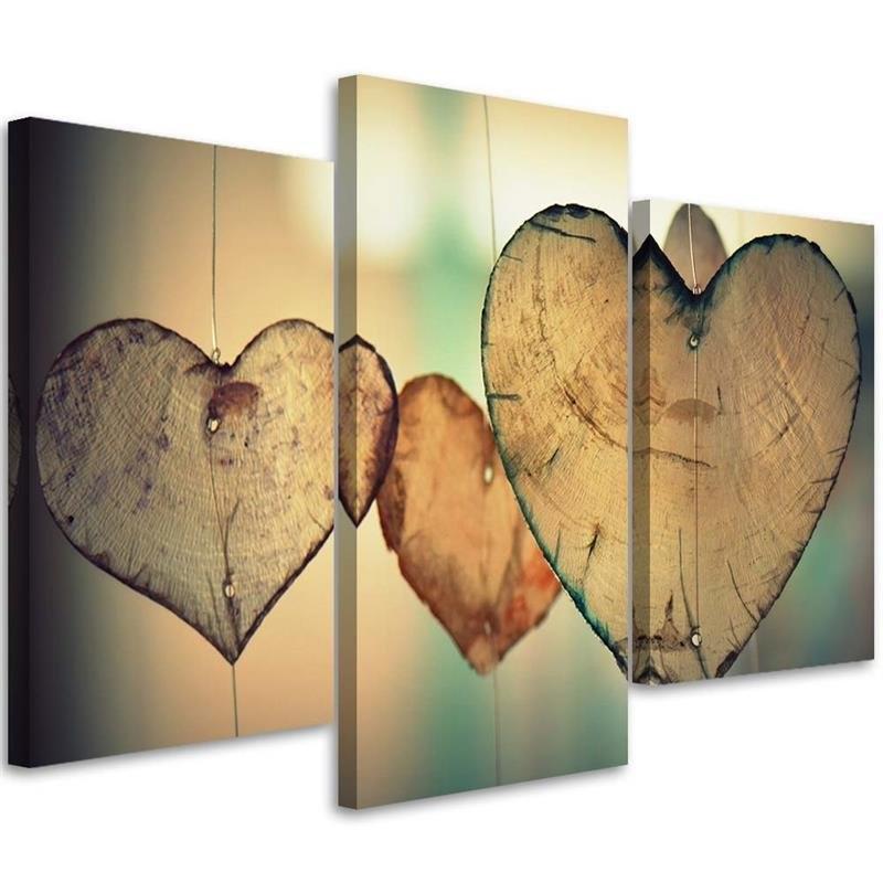 3-delt lærredstryk Heart Wood Love Retro