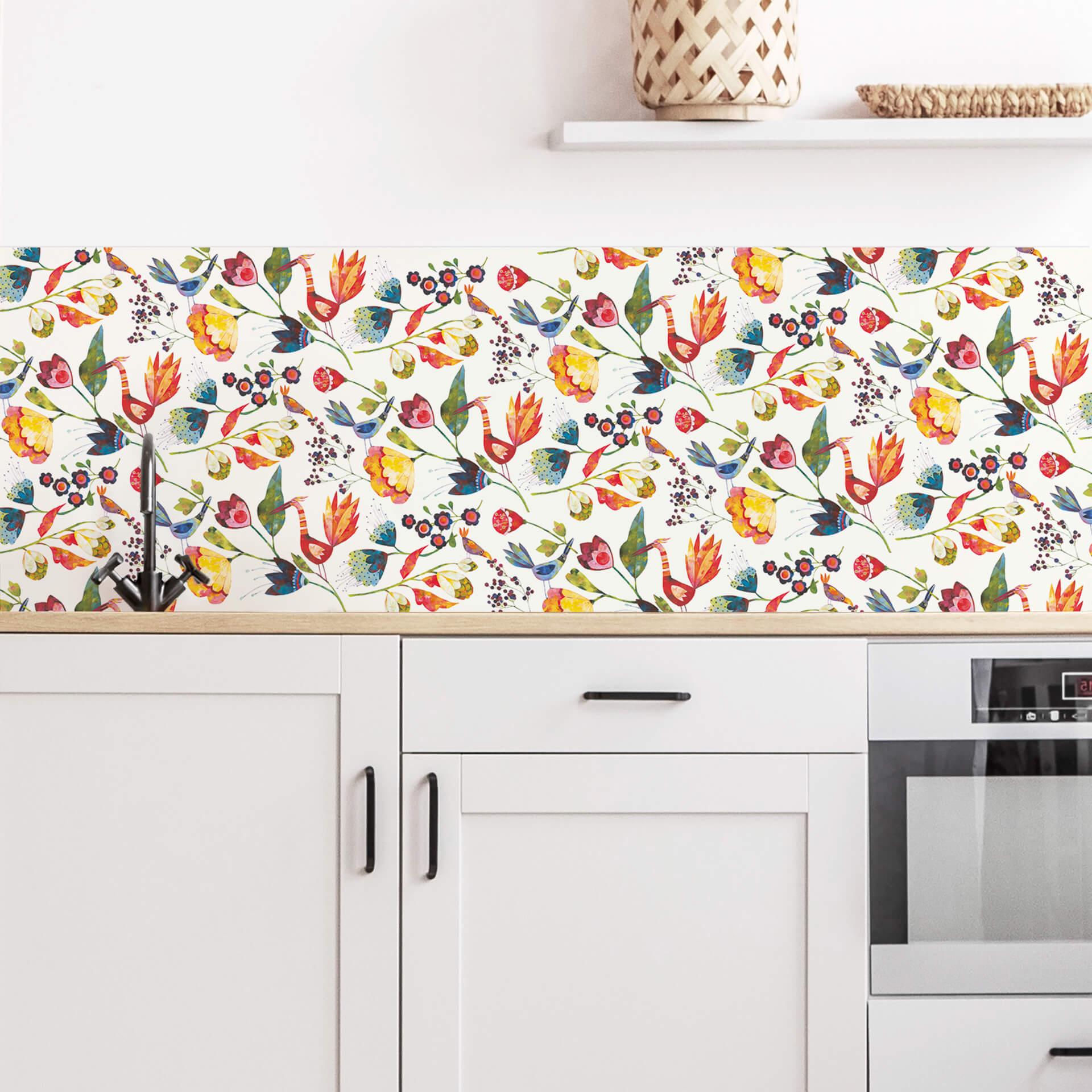 Keukenachterwand Bloemen en Vogels