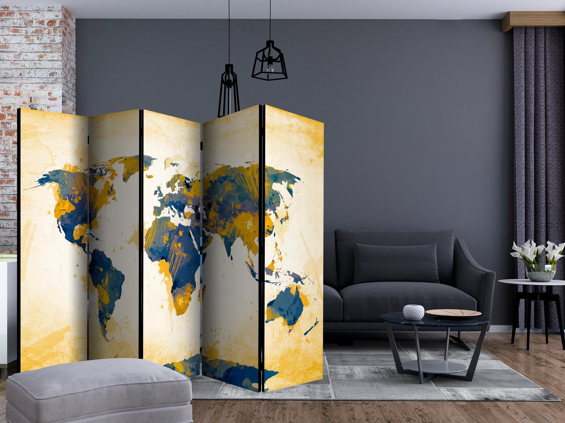 Divisorio - Mappa del mondo - Sole e cielo , 5 pezzi - 225x172 cm
