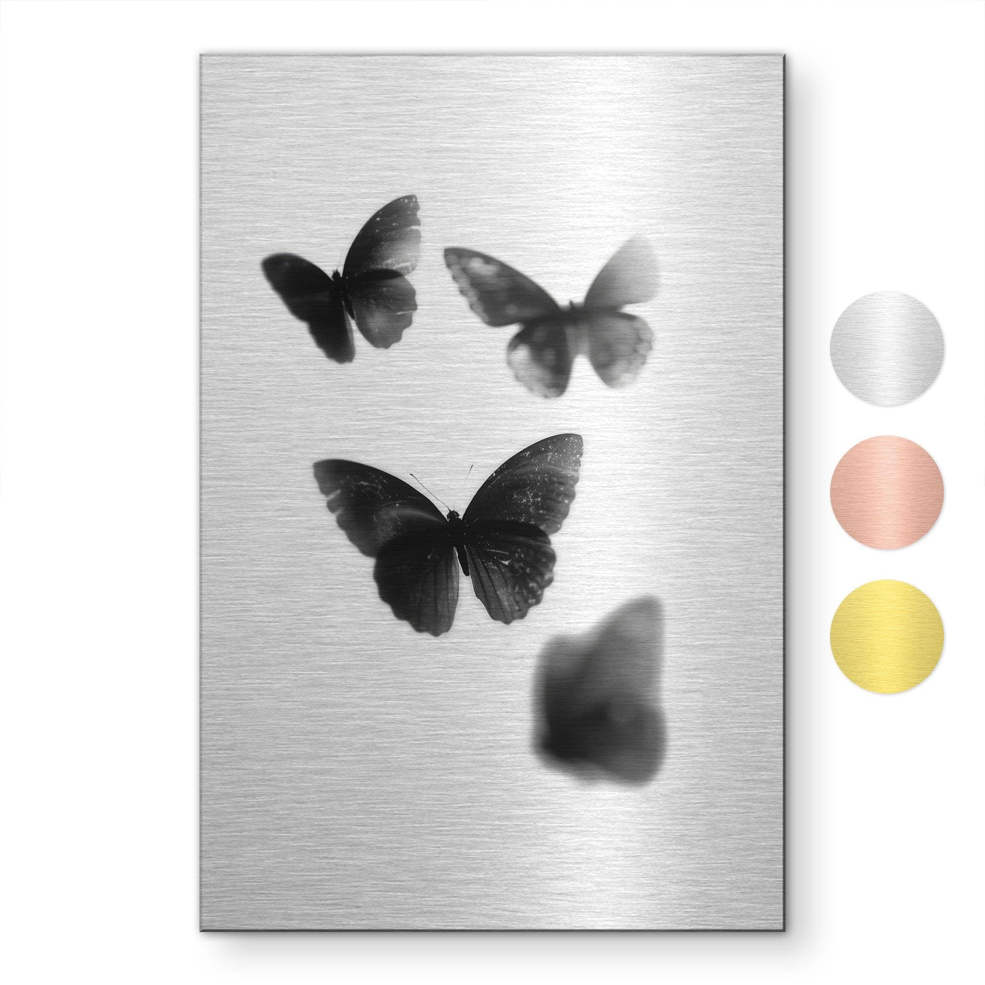 Geborsteld Alu-Dibond met goud-, zilver- & kopereffect - Vlinders in zacht licht - Treechild