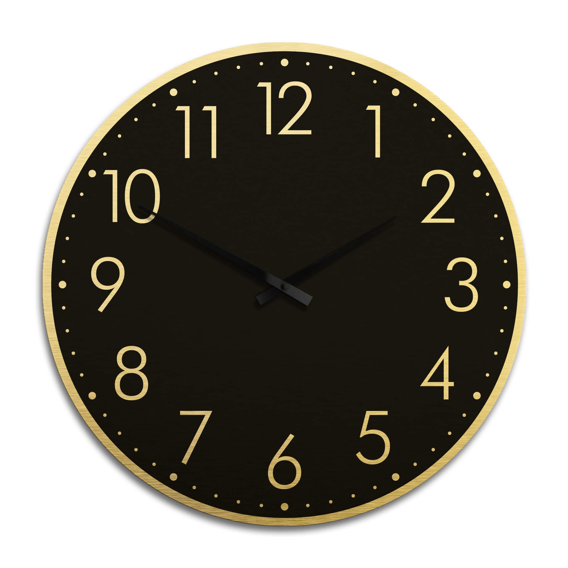 Horloge murale XXL en Alu-Dibond - Dorée  - Moderne noire avec minutes Ø 70 cm