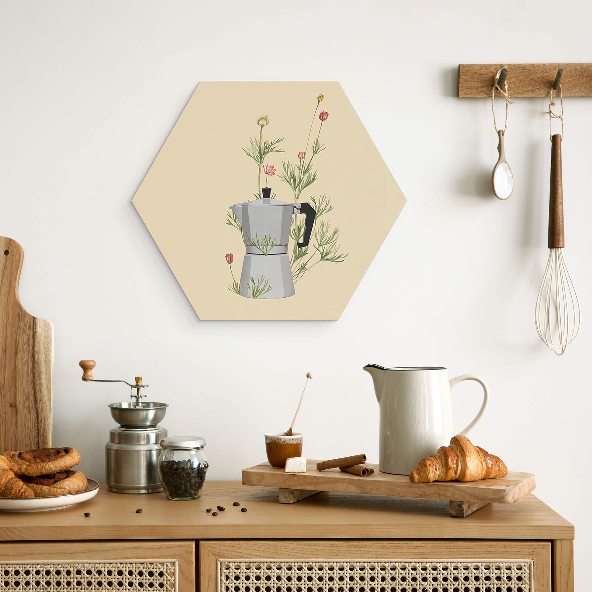 Hexagon Wandbild Frida Floral Studio - Mokka Floral - Alu-Dibond