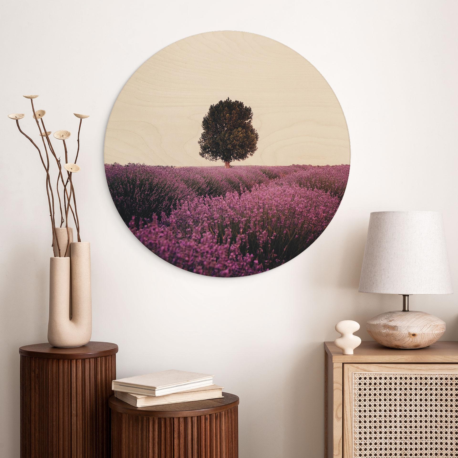 Billede af træ lilla lavendelmarker ved solnedgang - Cevik - Round