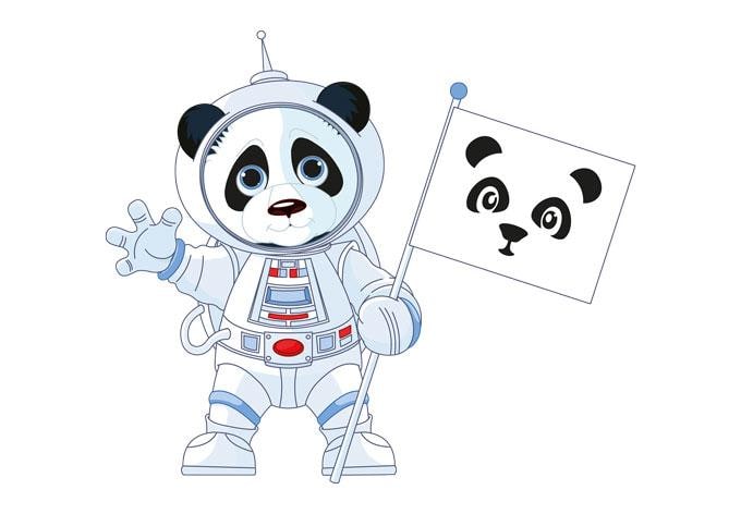 Ventana decorada con un panda en el espacio