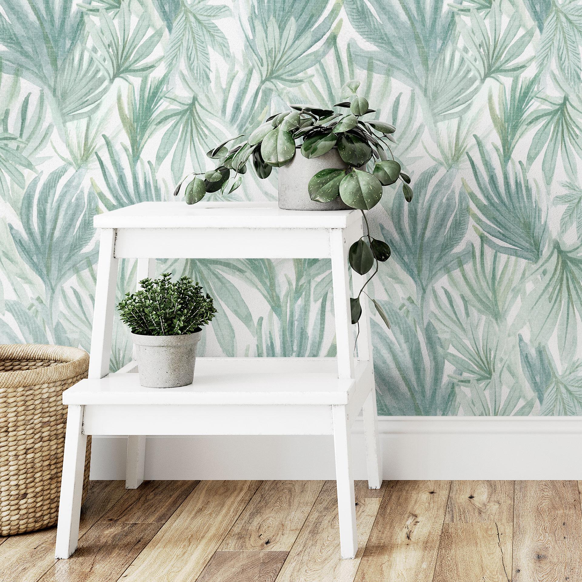 Patroonbehang palmbladeren in de jungle | groen botanisch behang - Bloomery Decor