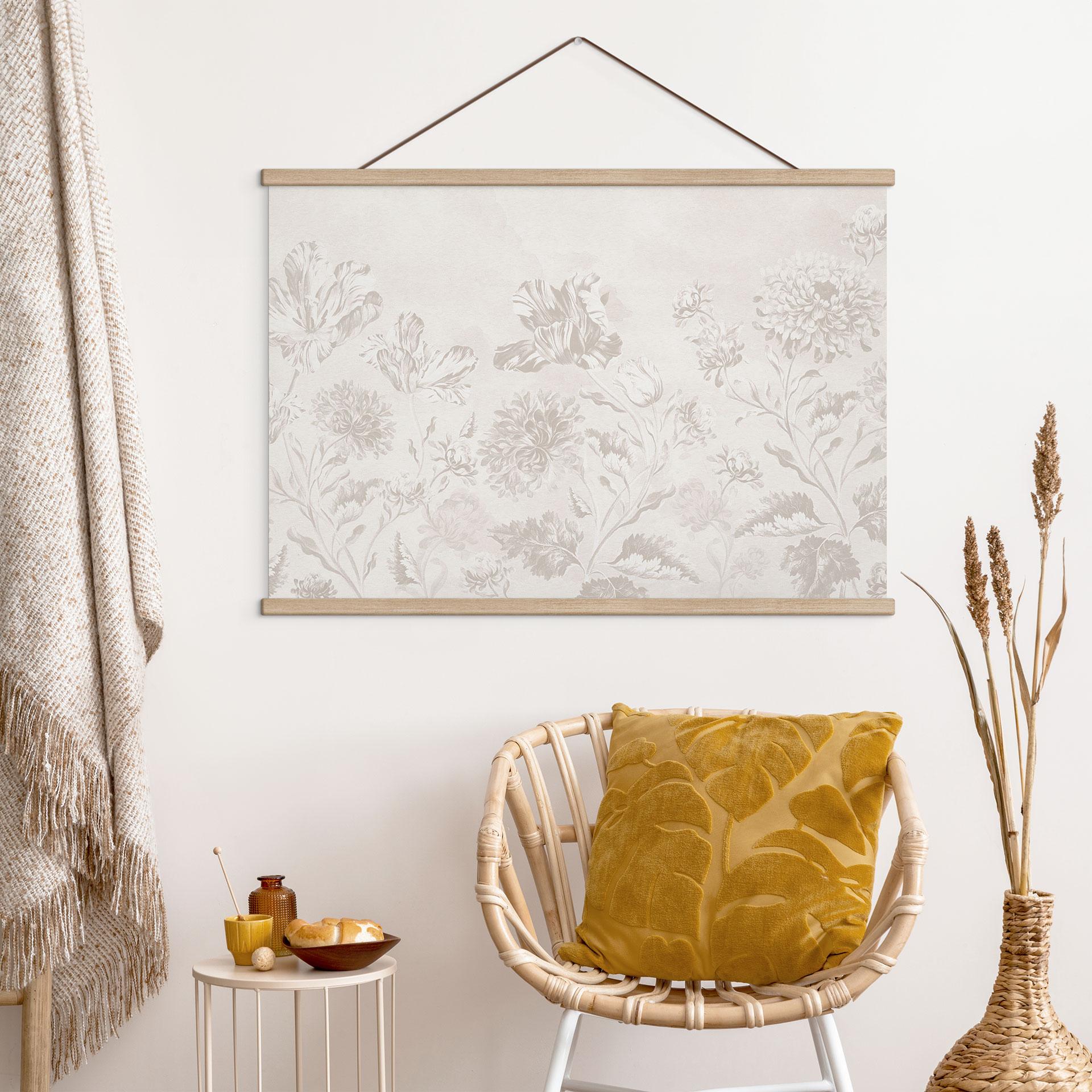 Obraz tkaniny Polne kwiaty w kredowym looku greige - Bloomery Decor