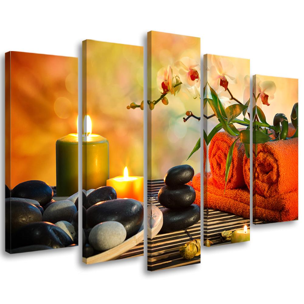 5 stykke lærredsprint Stones Zen Flowers