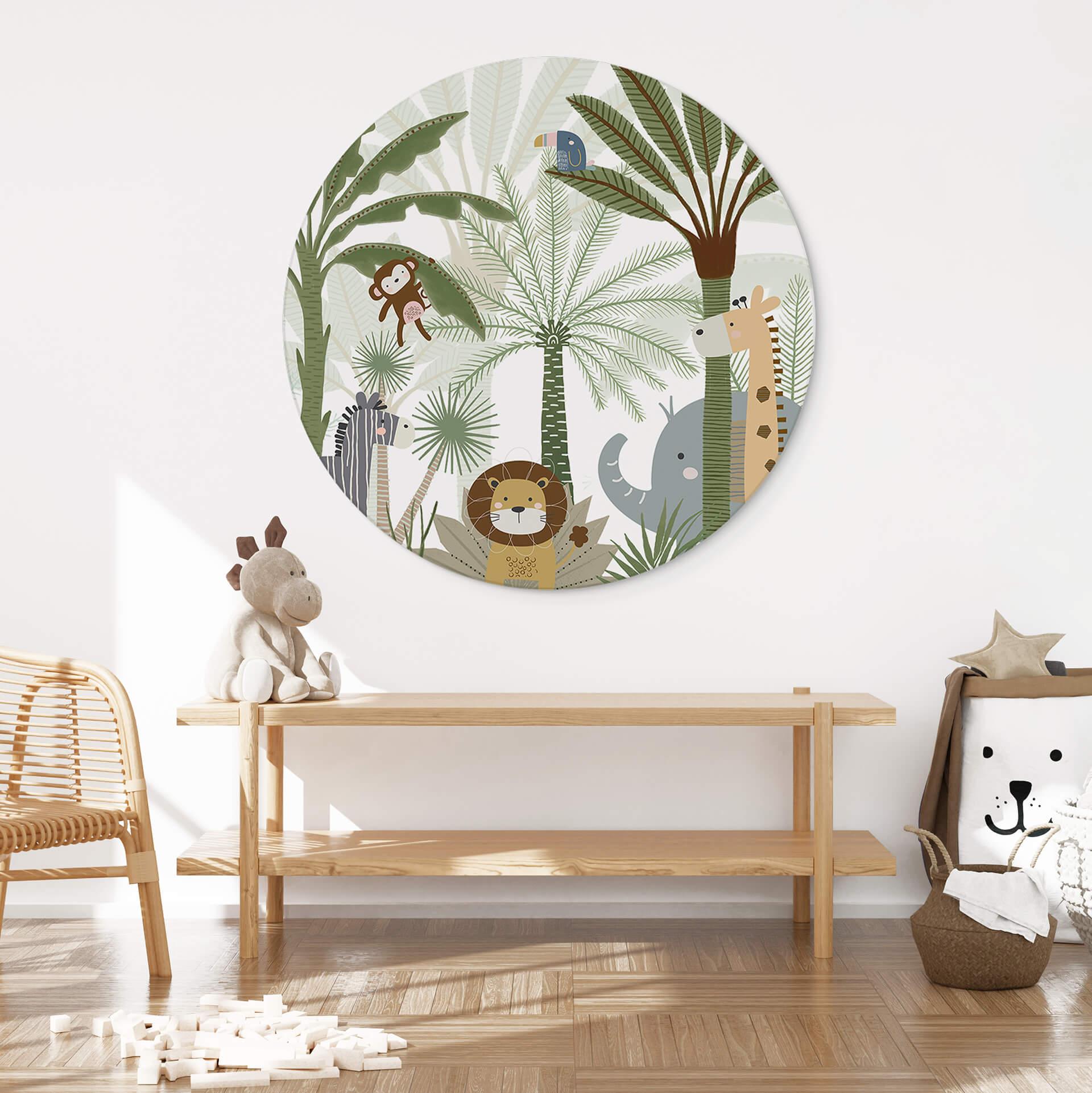 Wandbild Niedliche Tiere im Dschungel - Oliver Robins - Alu-Dibond - Rund