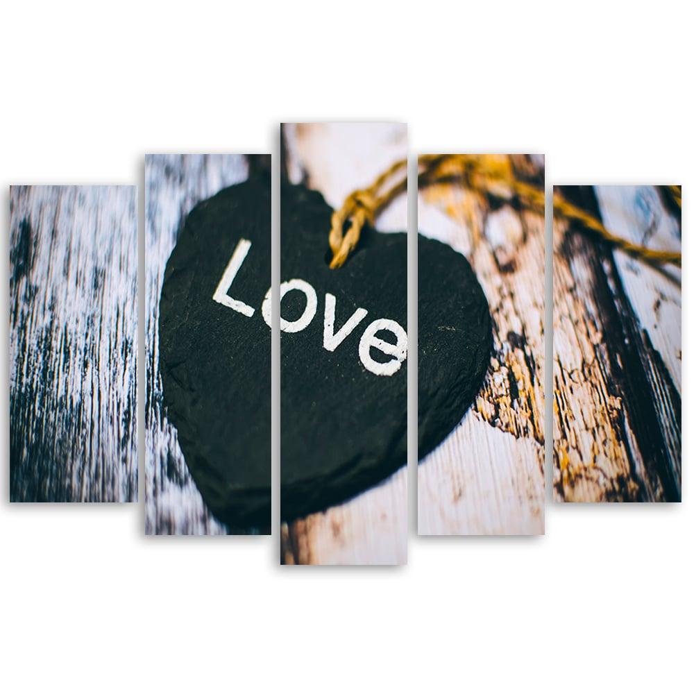 5 stykke lærredstryk Heart Wood Love Shabby