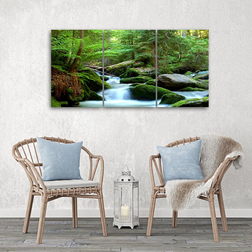 3 stykke lærred Print Forest Rocks Vandfald