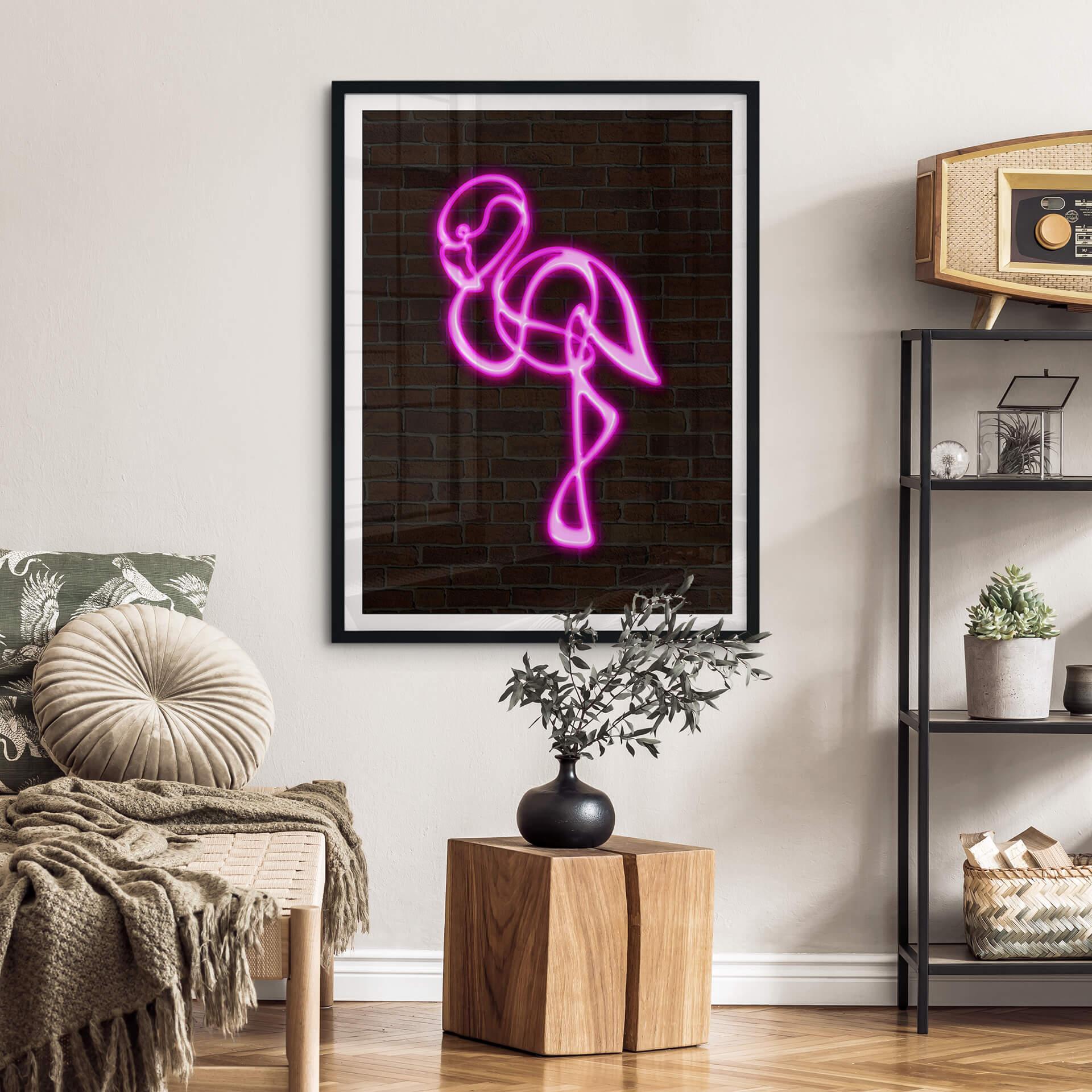 Plakat Flamingo - Neonowe światło