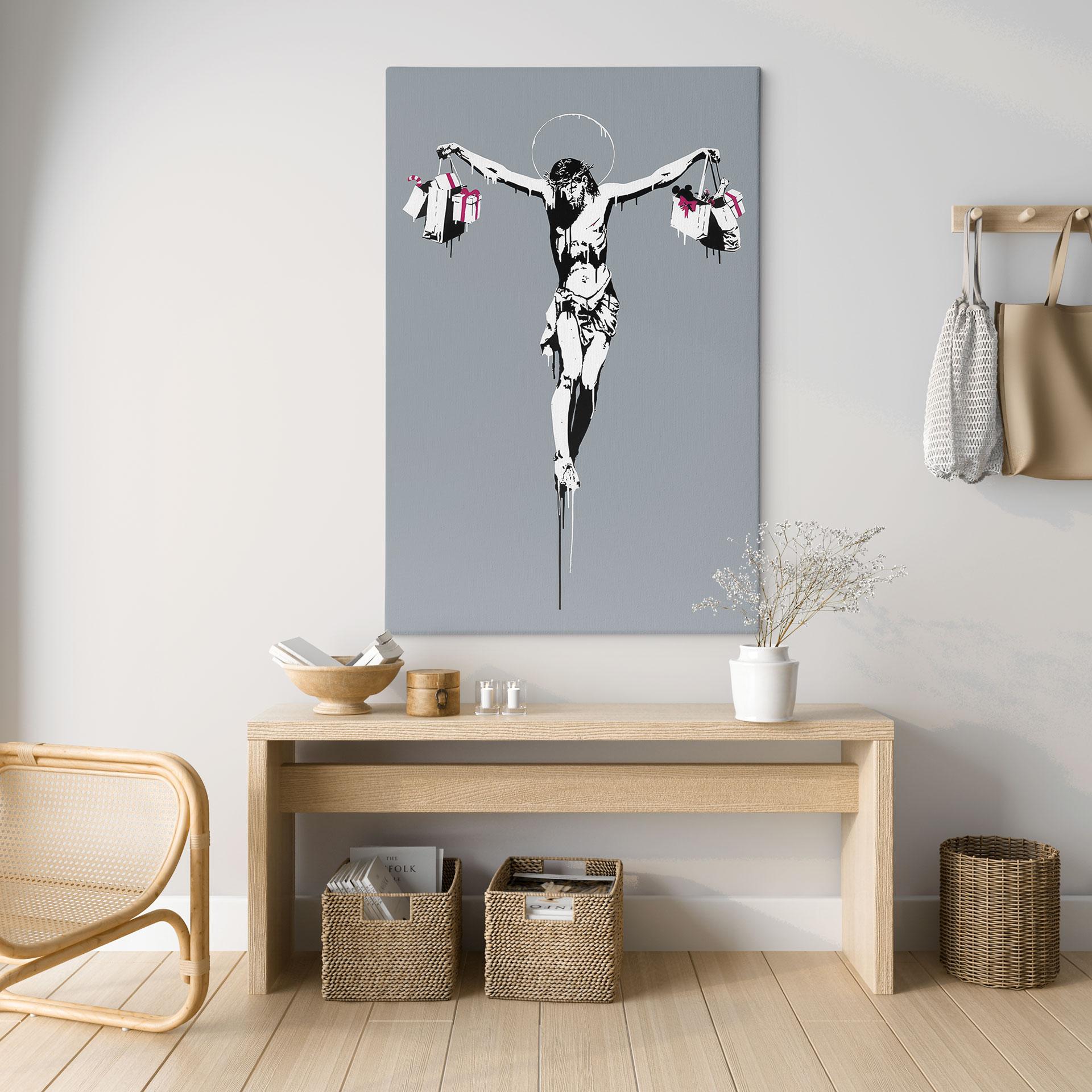 Banksy Canvasbillede - Jesus Kristus med indkøbsposer