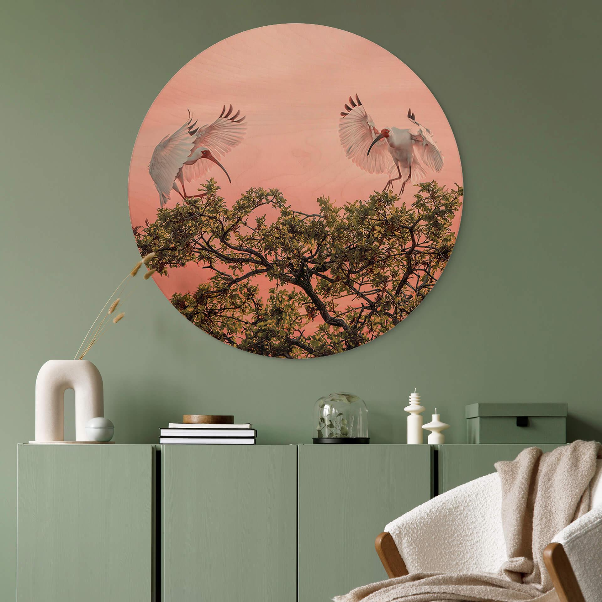 Væg cirkel træ Zhao - Birds at Sunset