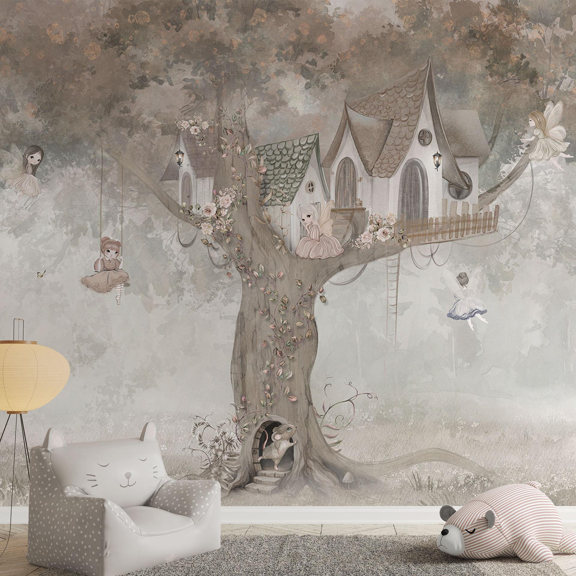 Fotobehang kinderkamer Toverboomhut met feeën - Ms Tiff