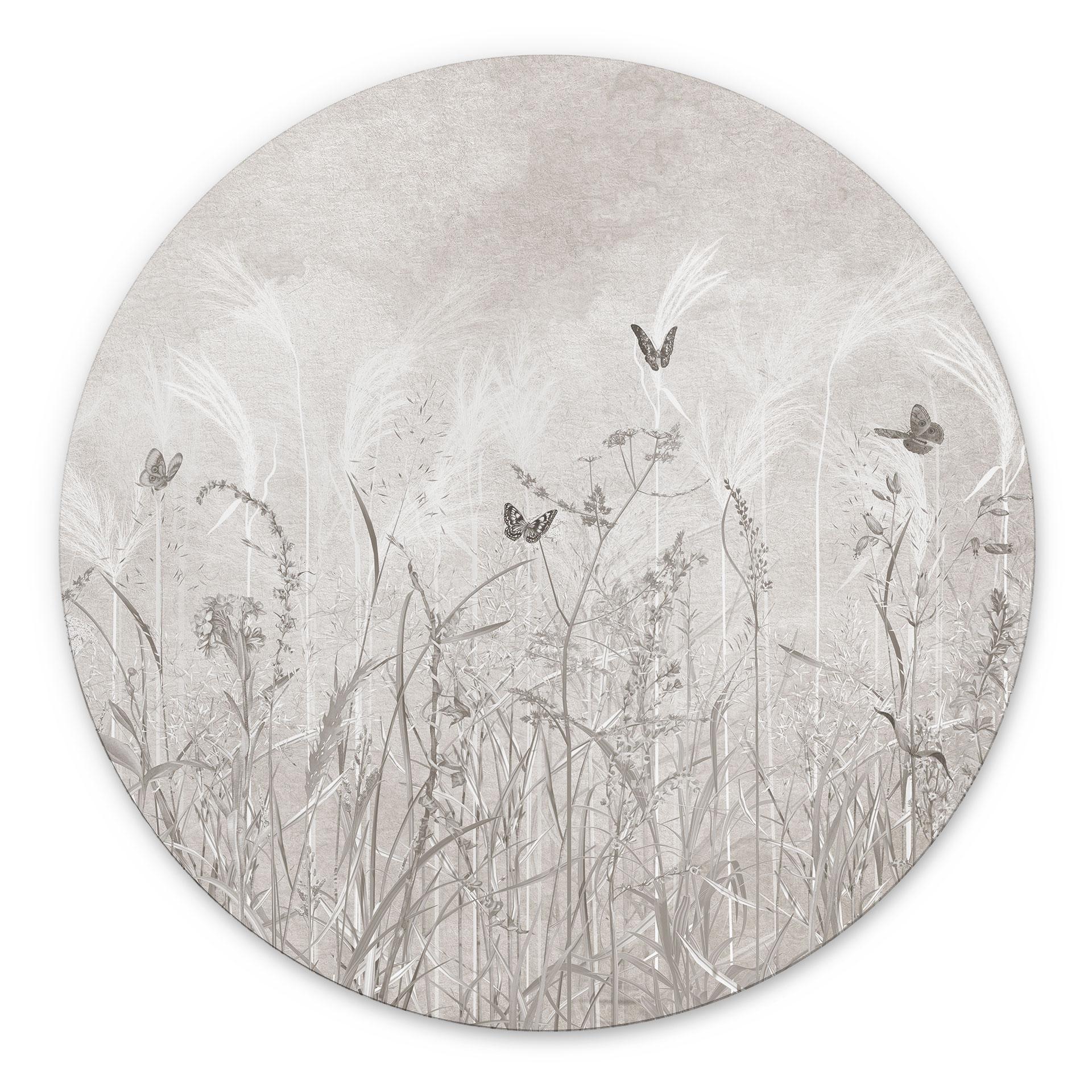 Wanddecoratie wilde bloemenweide met vlinders in Scandinavisch design - Ms Tiff - Alu-Dibond Rond
