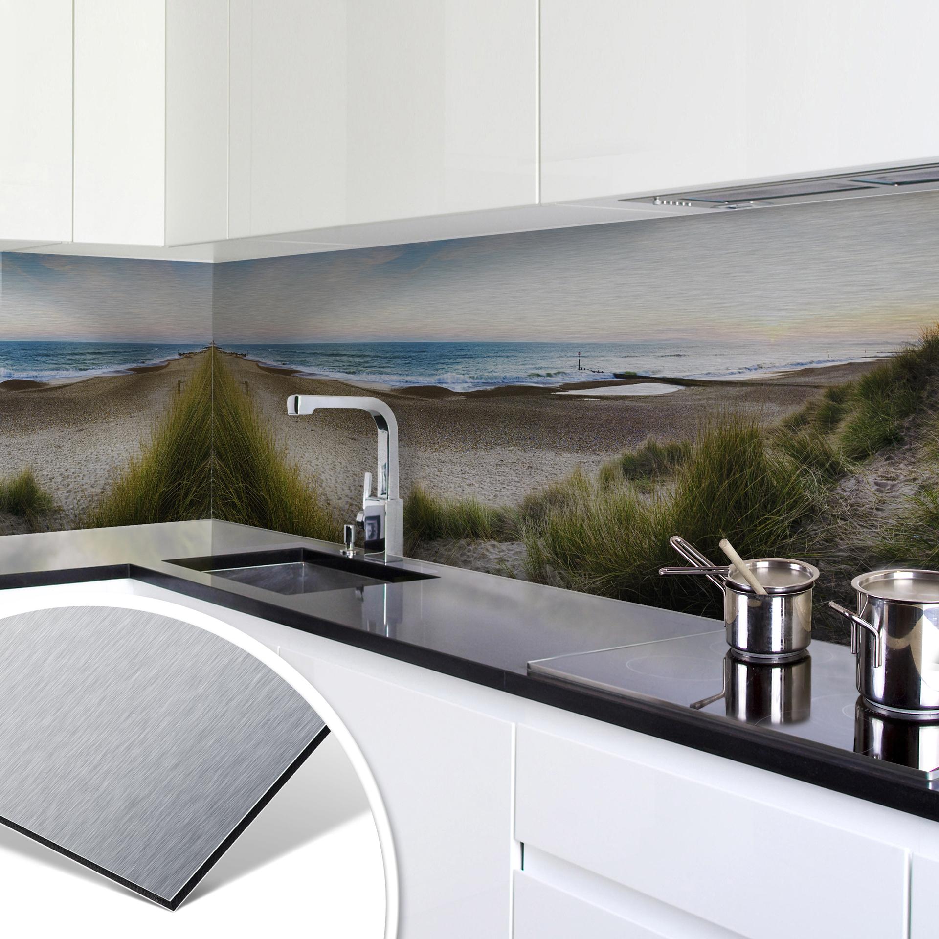 Revêtement pour cuisine - Alu-Dibond - Plage en panorama - Argenté