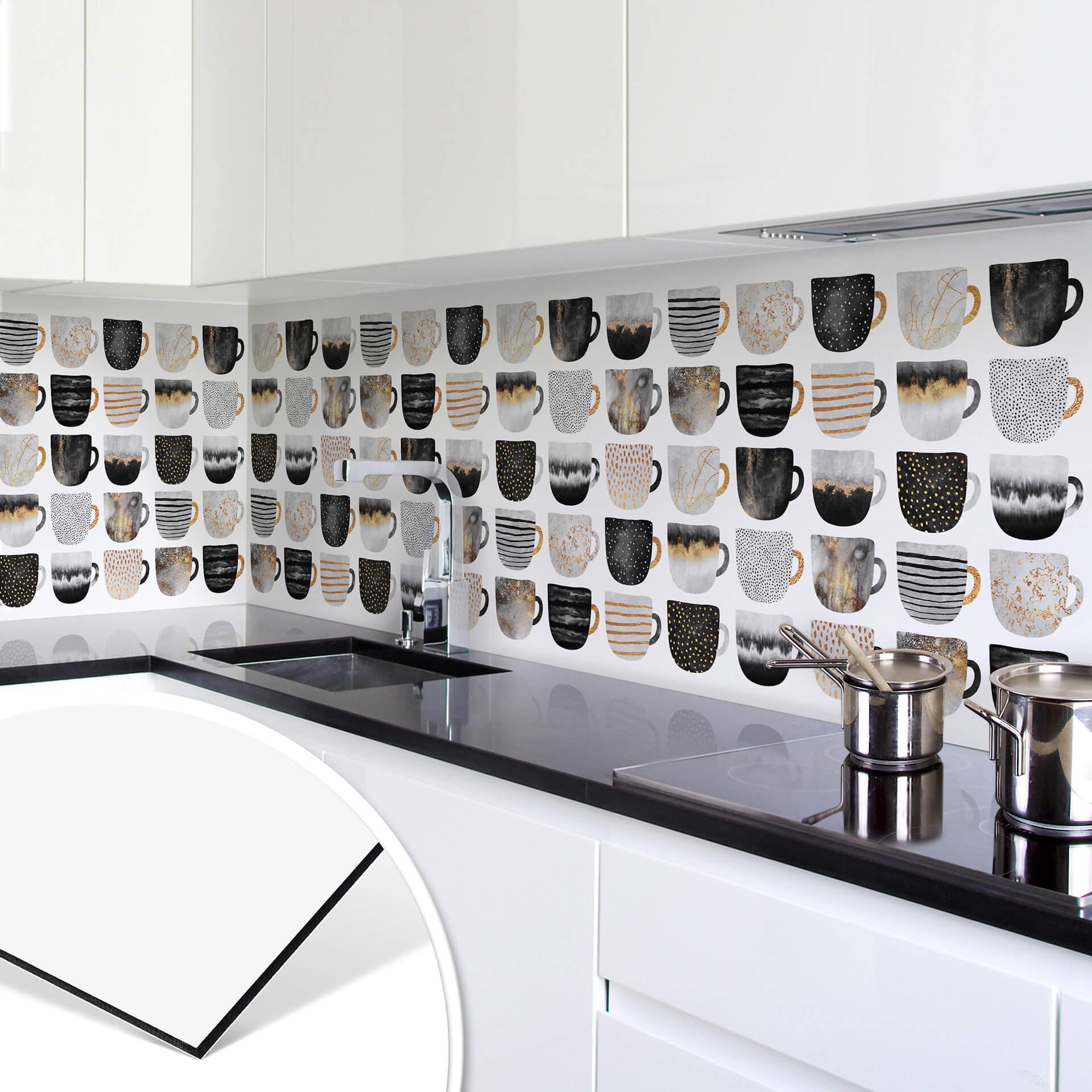 Keukenachterwand Fredriksson - Koffiekopjes Black & Gold