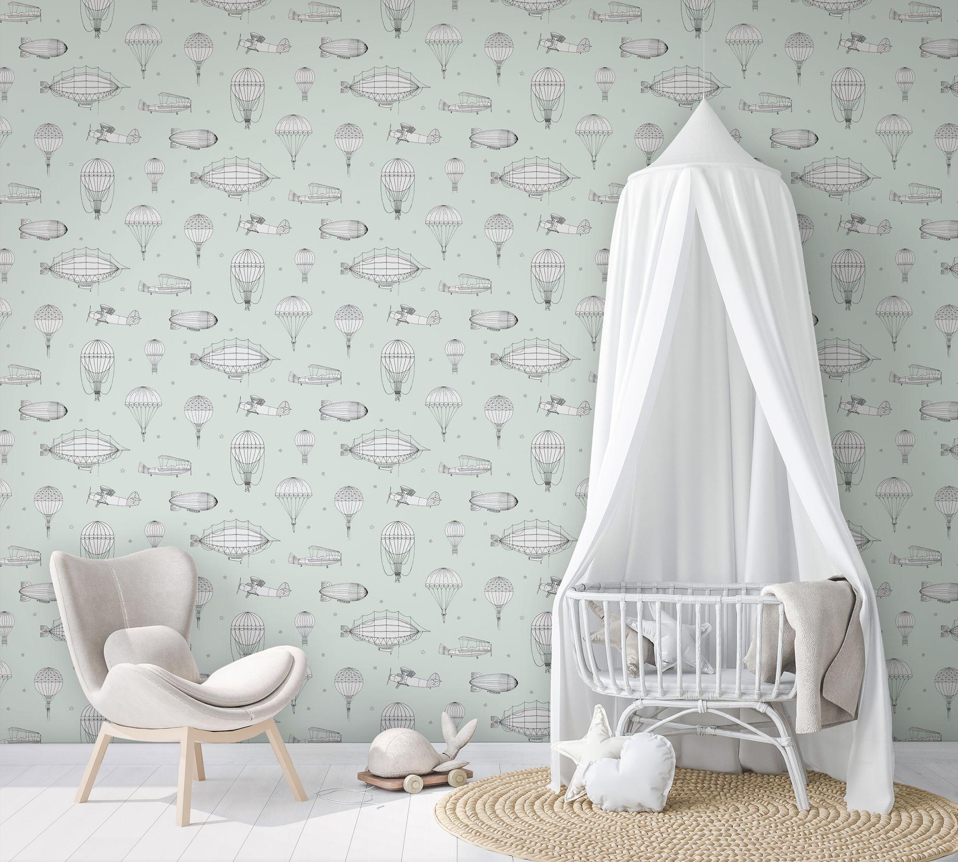 kinderbehang, vliesbehang met illustratie Kids Walls groen, wit