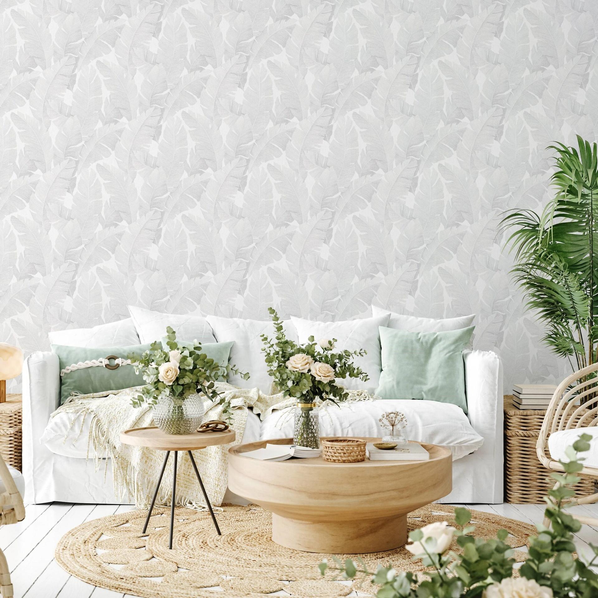 Bloemen behang, vliesbehang wit, grijs