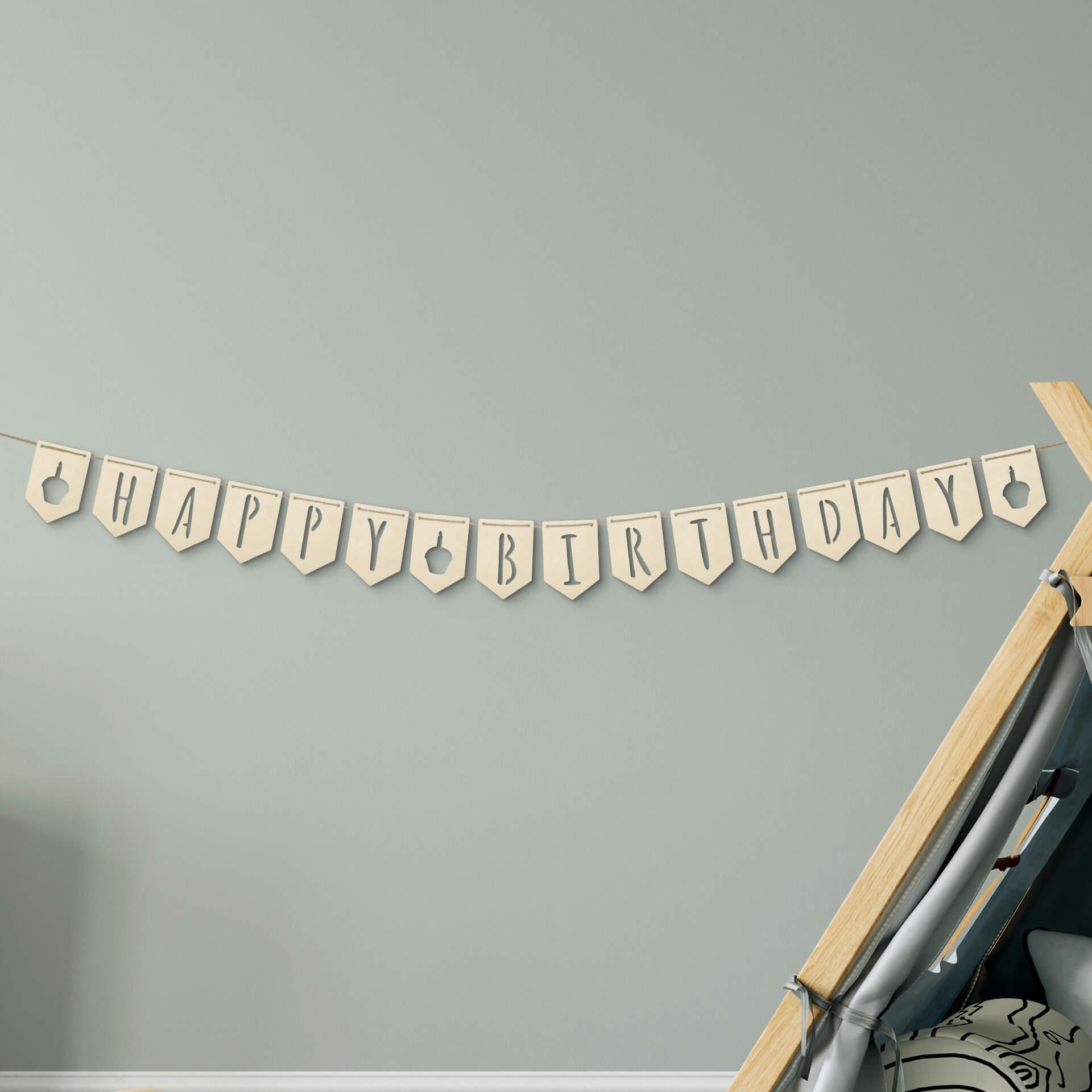 Decorazione in legno + corda Happy Birthday