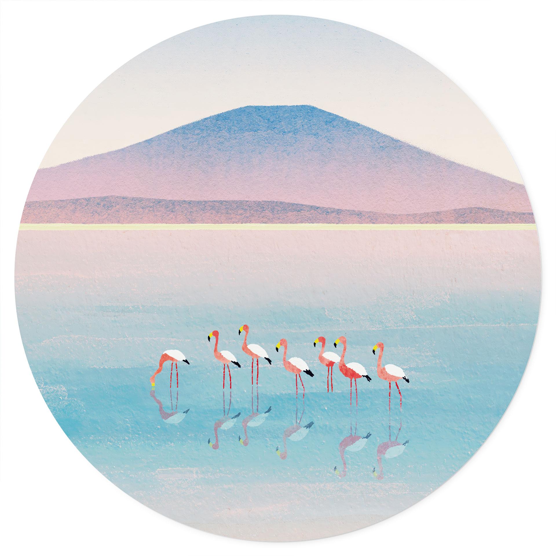 Vinilo decorativo Lago de tonos pastel con flamencos - Rivers - Redondo