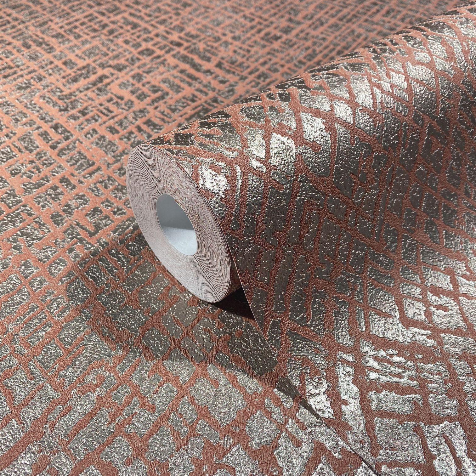 Vliesbehang met glanzend rasterpatroon beige, rode textuur