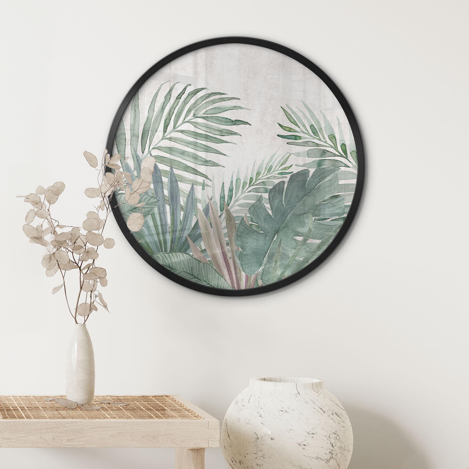 Plakat Jungle Leaves Green Watercolour - Blomsterdekoration - Rund