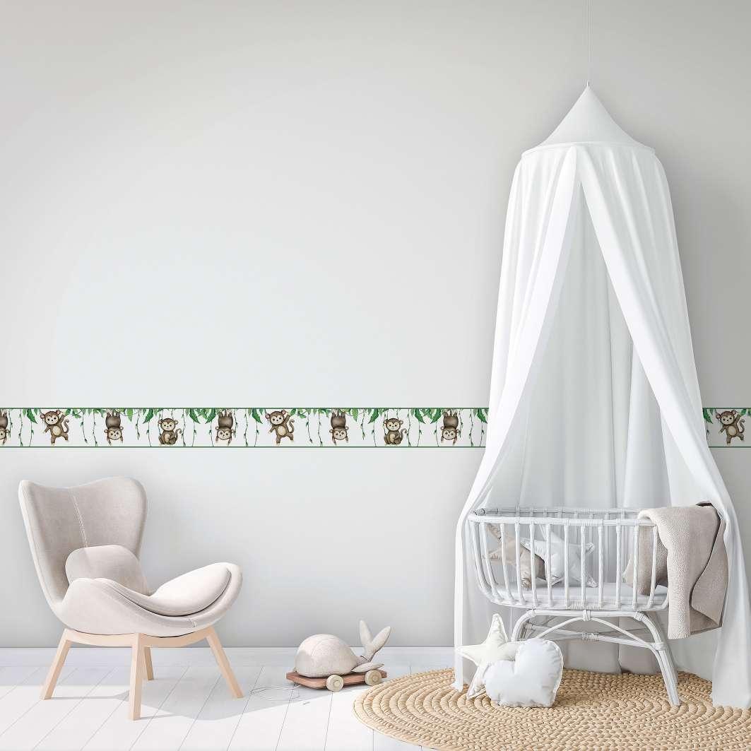 Tapet, non-woven Kids Walls tapet hvid, grøn, brun