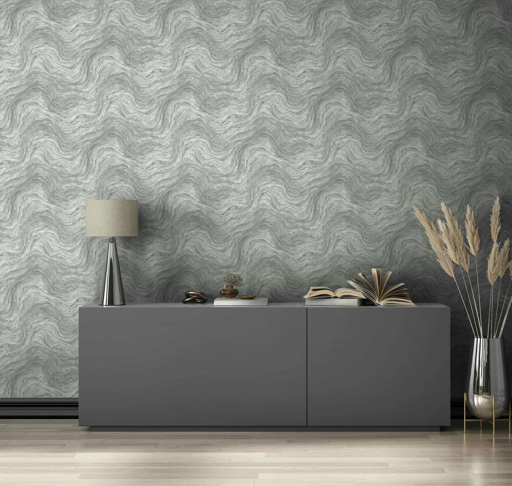 vliesbehang met steeneffect grijs marmer look