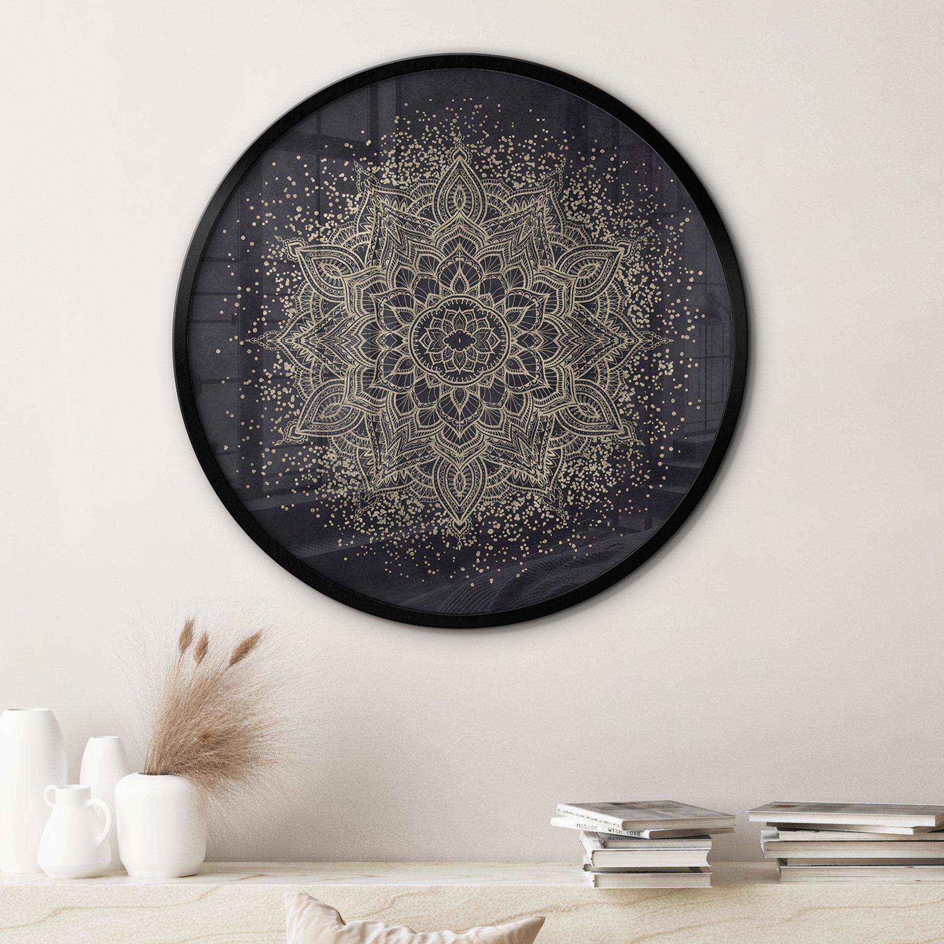 Elegant mandala-plakat i sort og guld - Bloomery Decor - Round