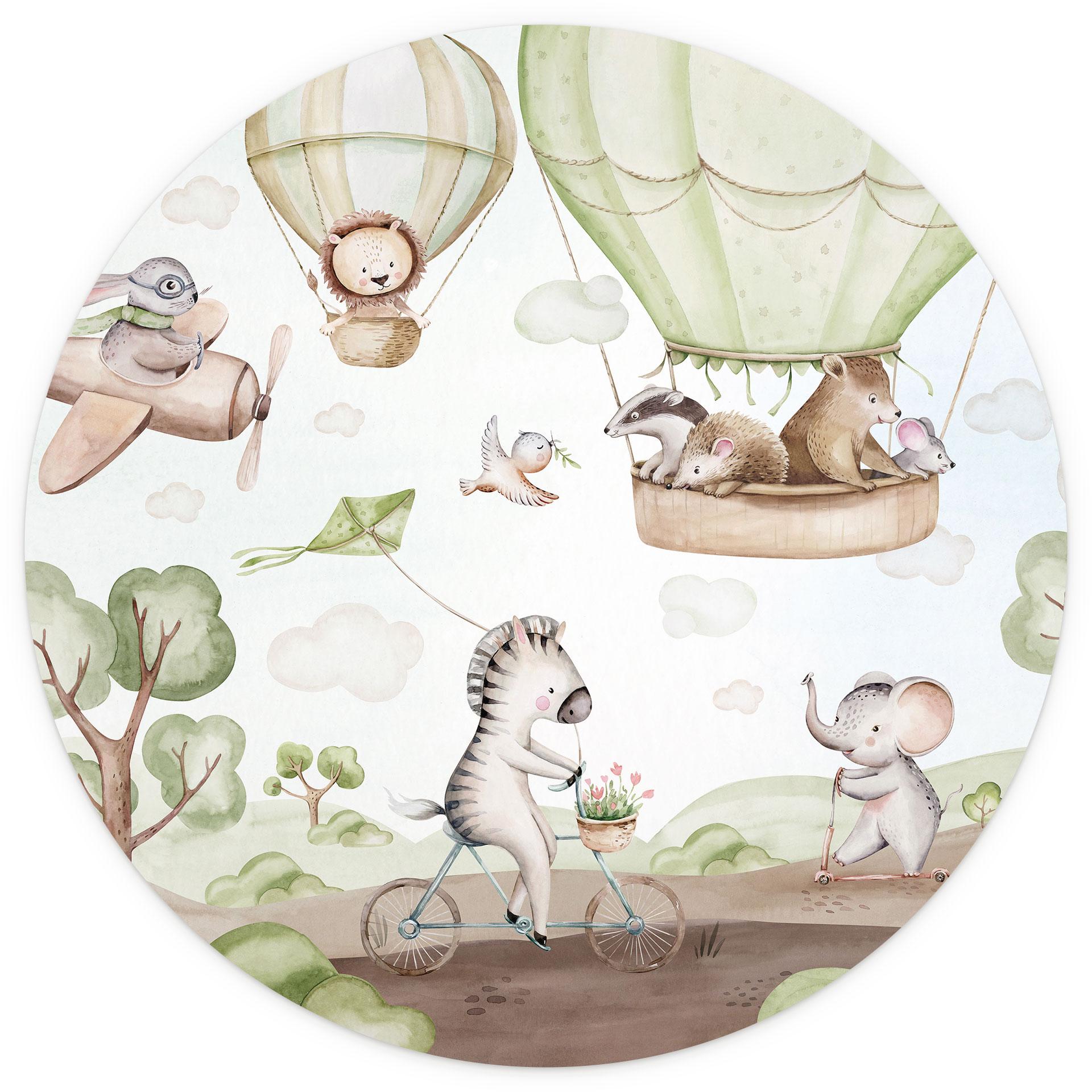 Fotobehang Ballonvaart van de dierenvrienden - Kvilis - Rond - zelfklevend/niet-geweven