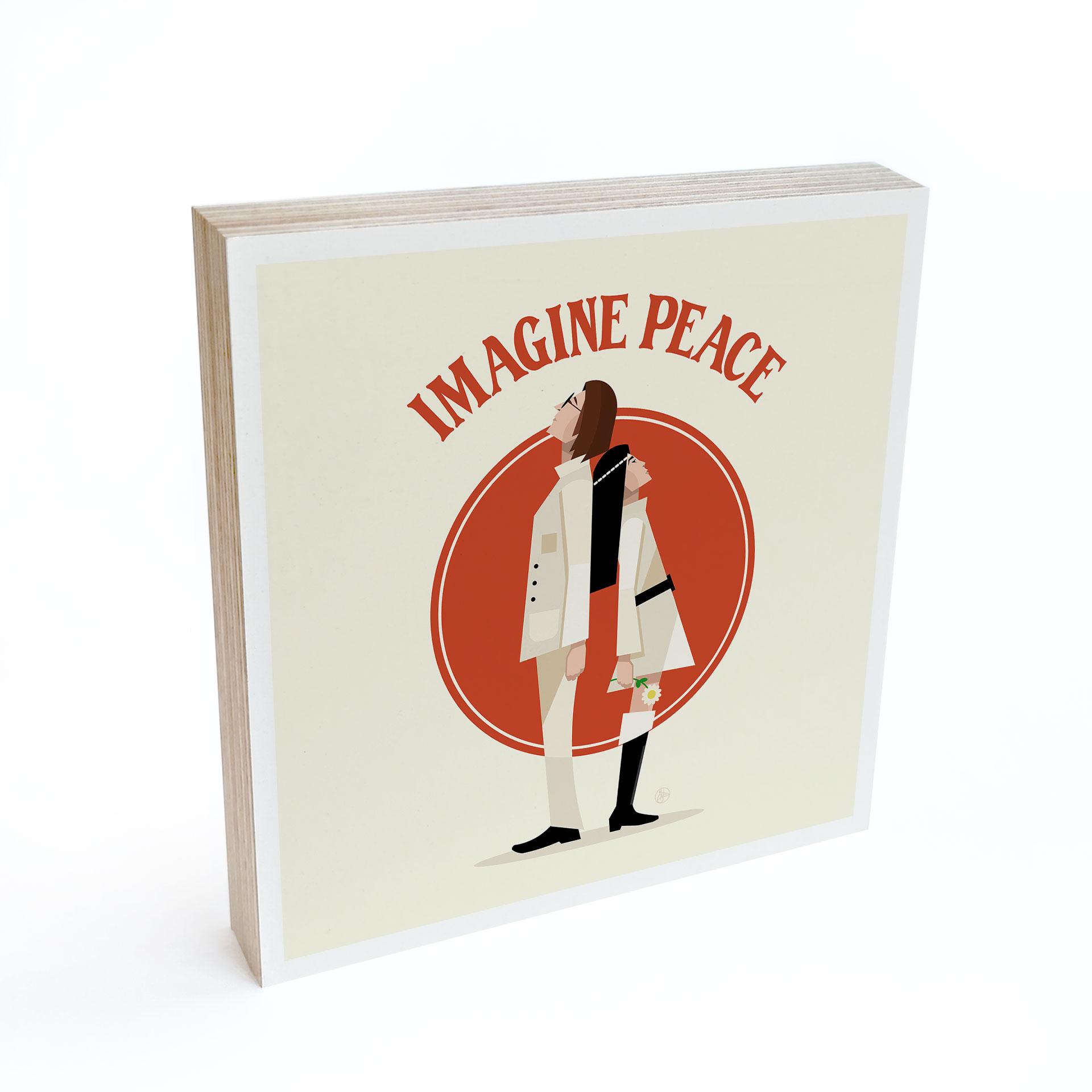 Billede af træ til at sætte op - Imagine Peace - To for fred og håb - Retrodrome - 15x15 cm