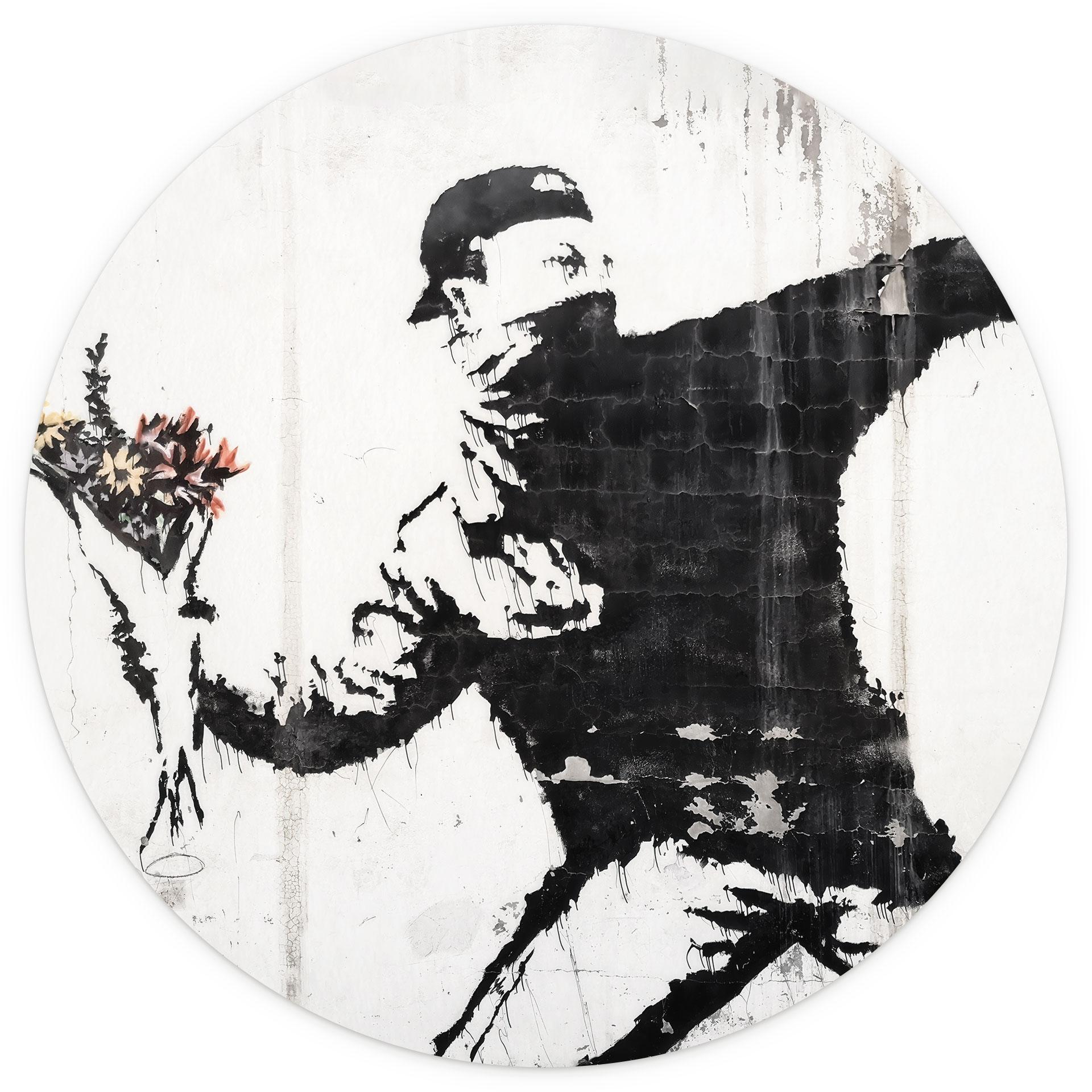 Fotobehang Banksy - De Bloemenwerper - Rond